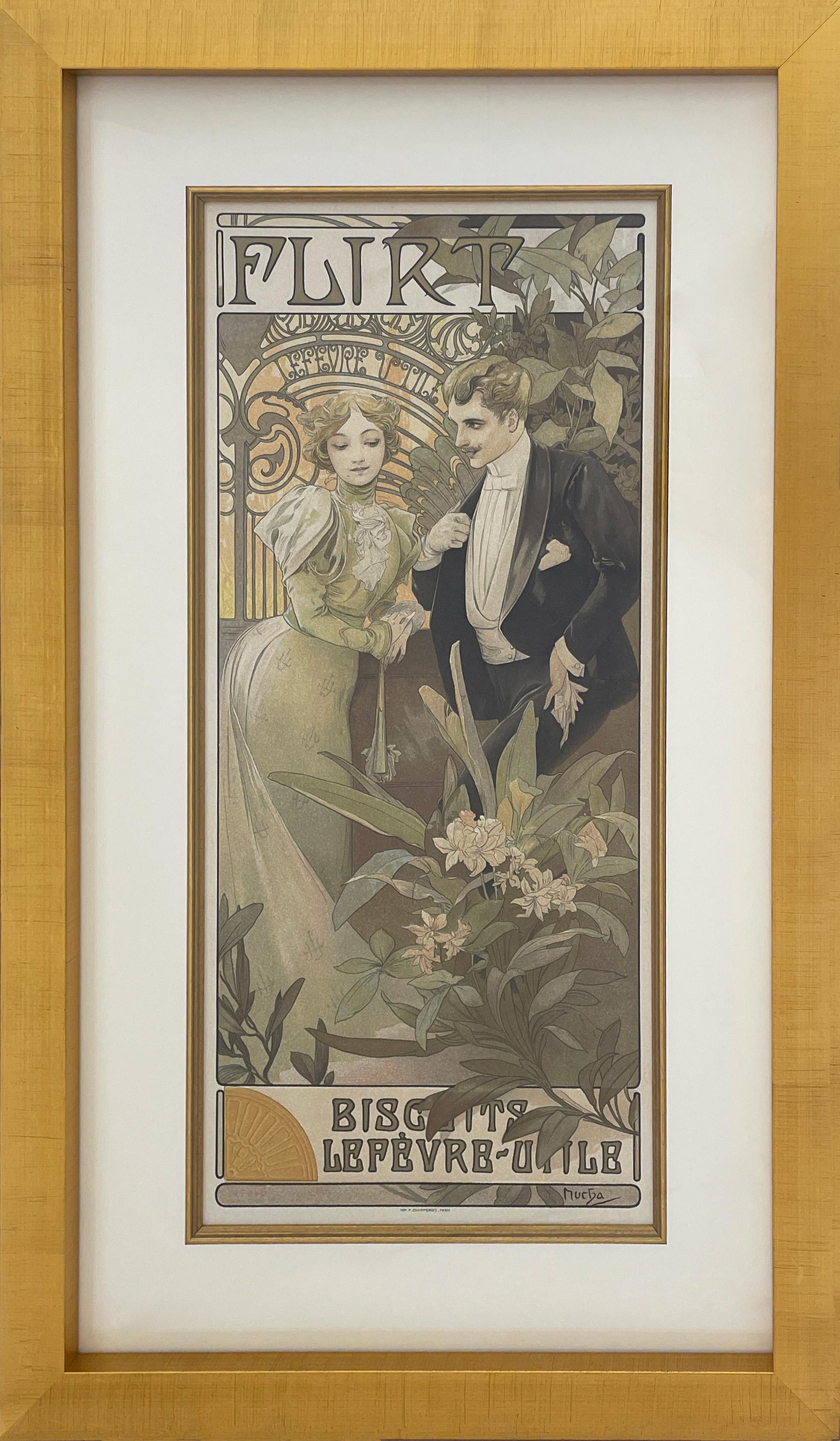  

ALPHONSE MUCHA
(1860 - 1939)

Flirt Kekse

Rennert/Weill 72		     
Lithographie in Farben  c. 1900
Signiert in Stein, unten rechts am Rand
Bild:  24" x 11",  Papier:  25 ¼" x 11 ¾"
Frische knackige Farben, veröffentlicht und gedruckt von F.