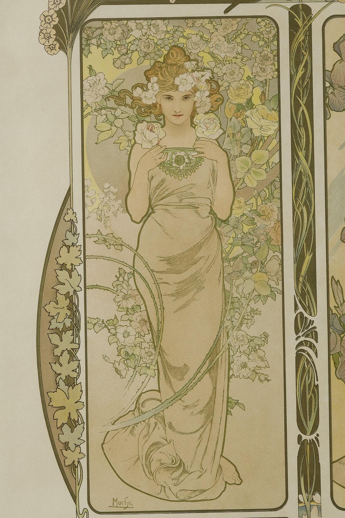 Flowers - Art Nouveau Print by Alphonse Mucha