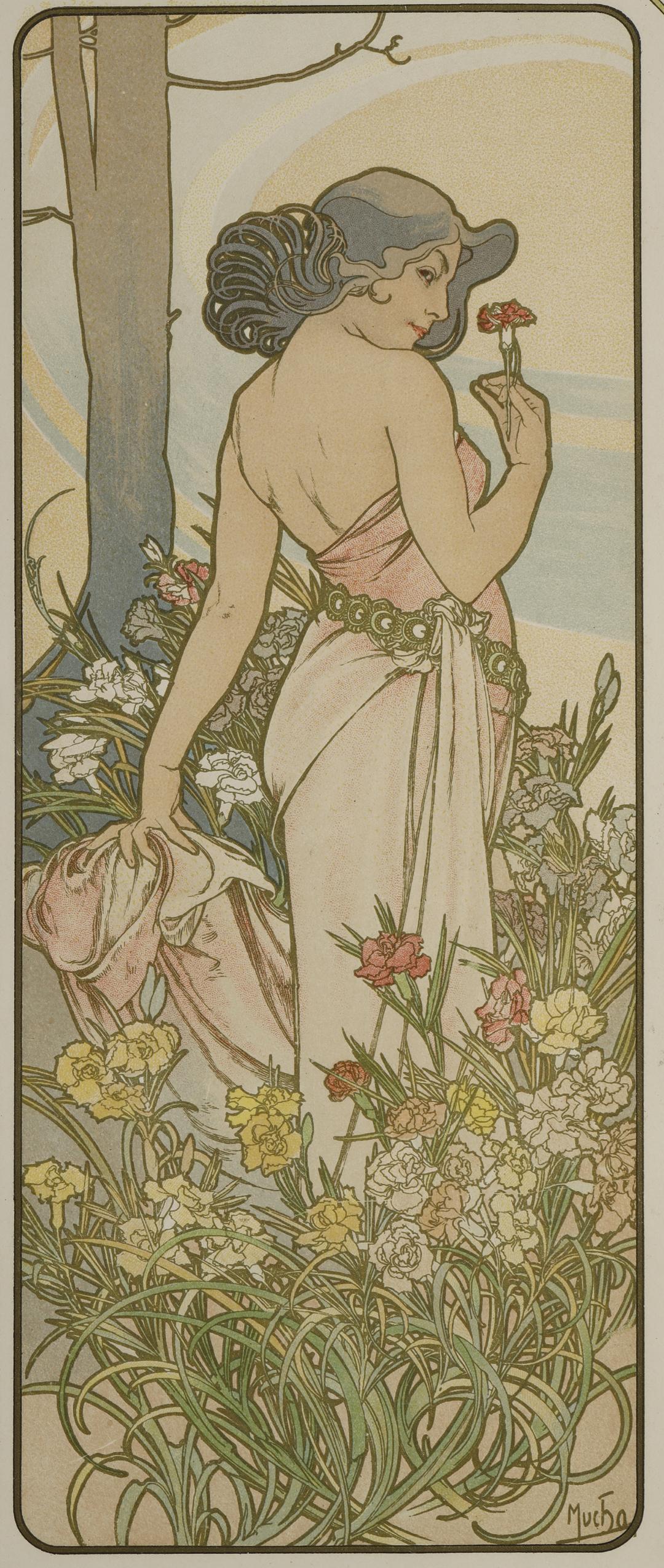Blumen (Beige), Figurative Print, von Alphonse Mucha