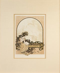 Fin du 19e siècle, lithographie en couleurs, ex-libris art nouveau, texte orné