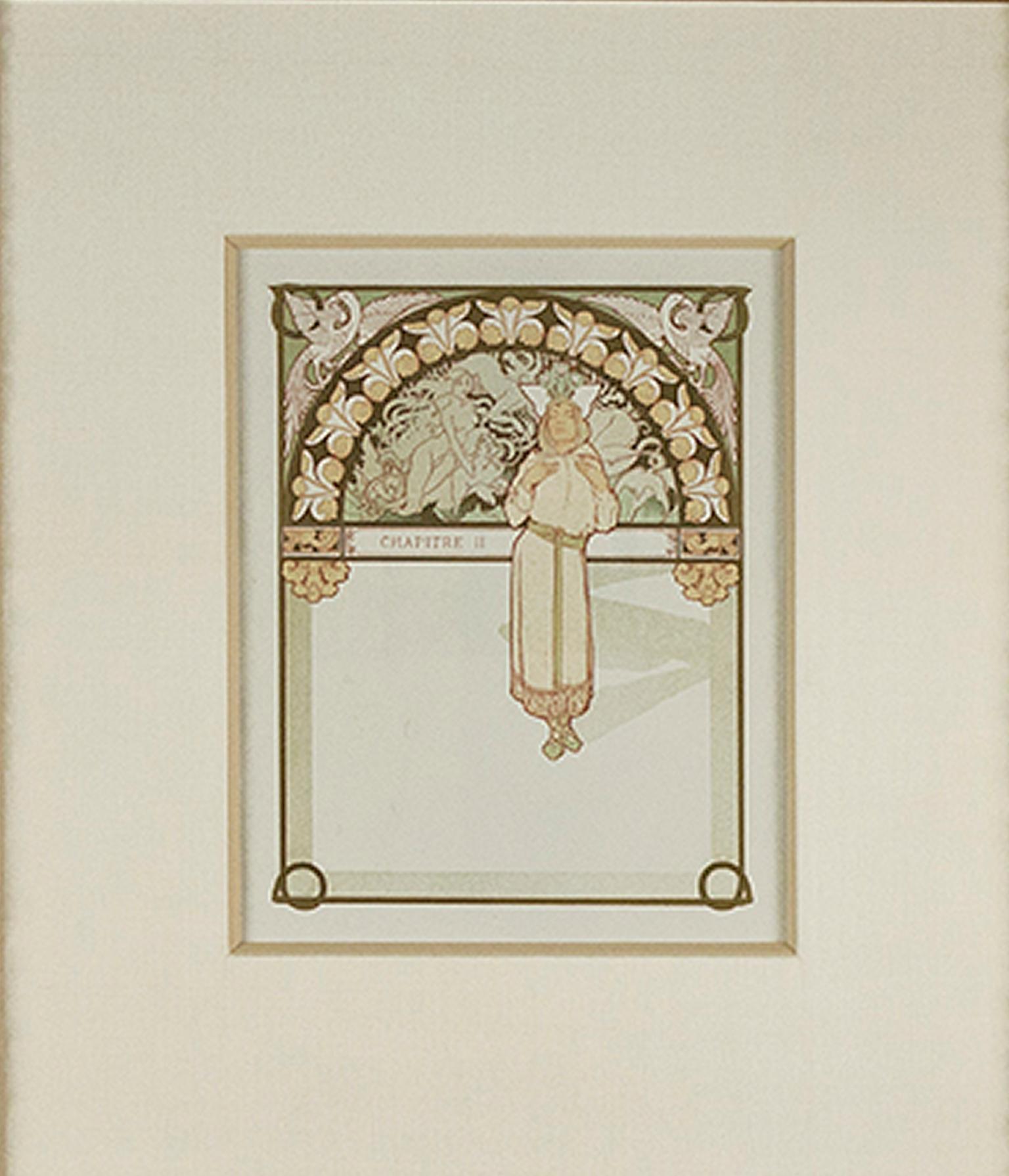 Litografía en color de finales del siglo XIX art nouveau floral ornamentada verso de la placa de libro
