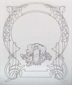 19th century lithograph art nouveau ornate bookplate recto and verso face