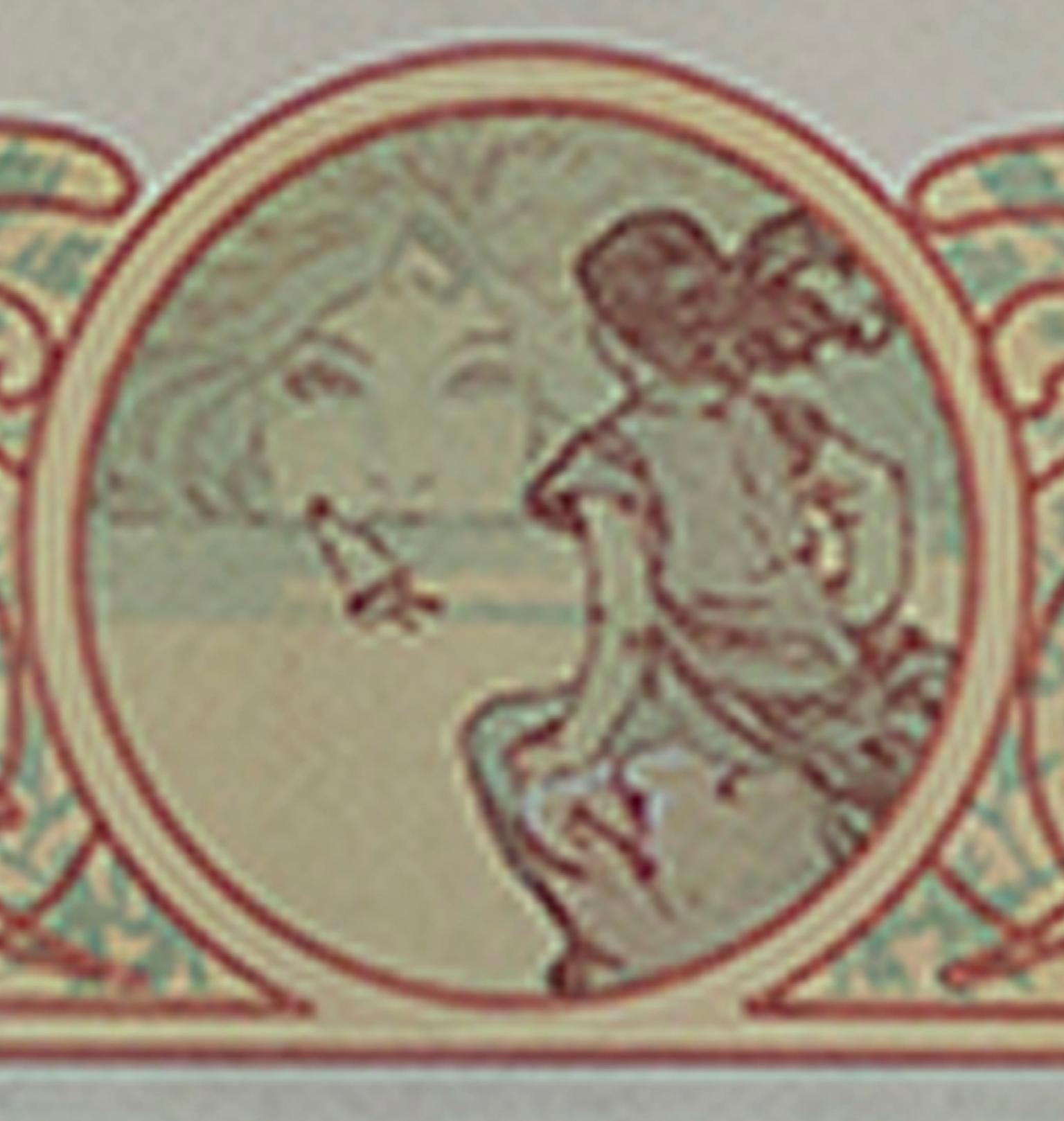 Farblithographie des späten 19. Jahrhunderts, Art nouveau-Bücherregal verso mit Verzierungen – Print von Alphonse Mucha