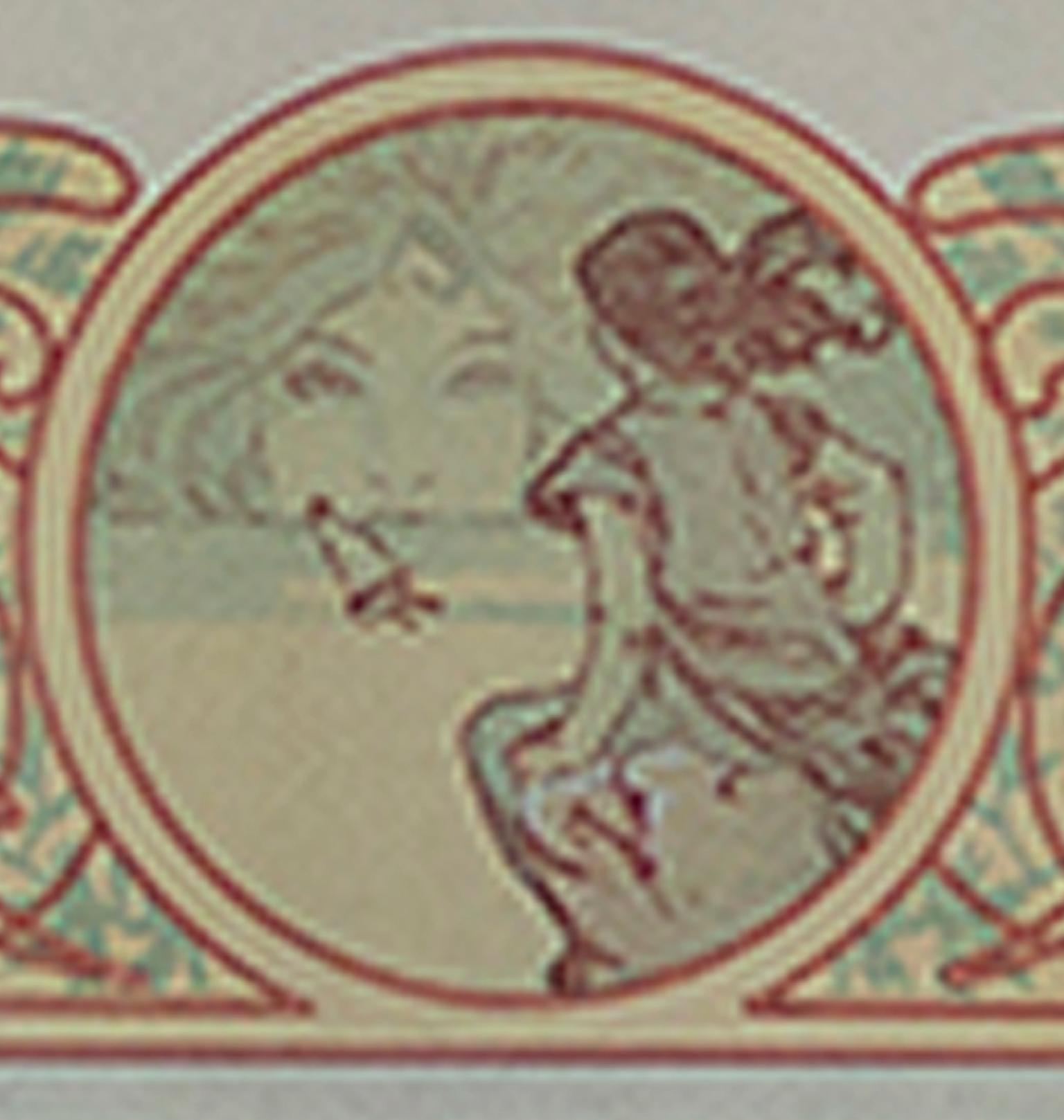 Late 19th century color lithograph art nouveau ornate bookplate verso - Print by Alphonse Mucha