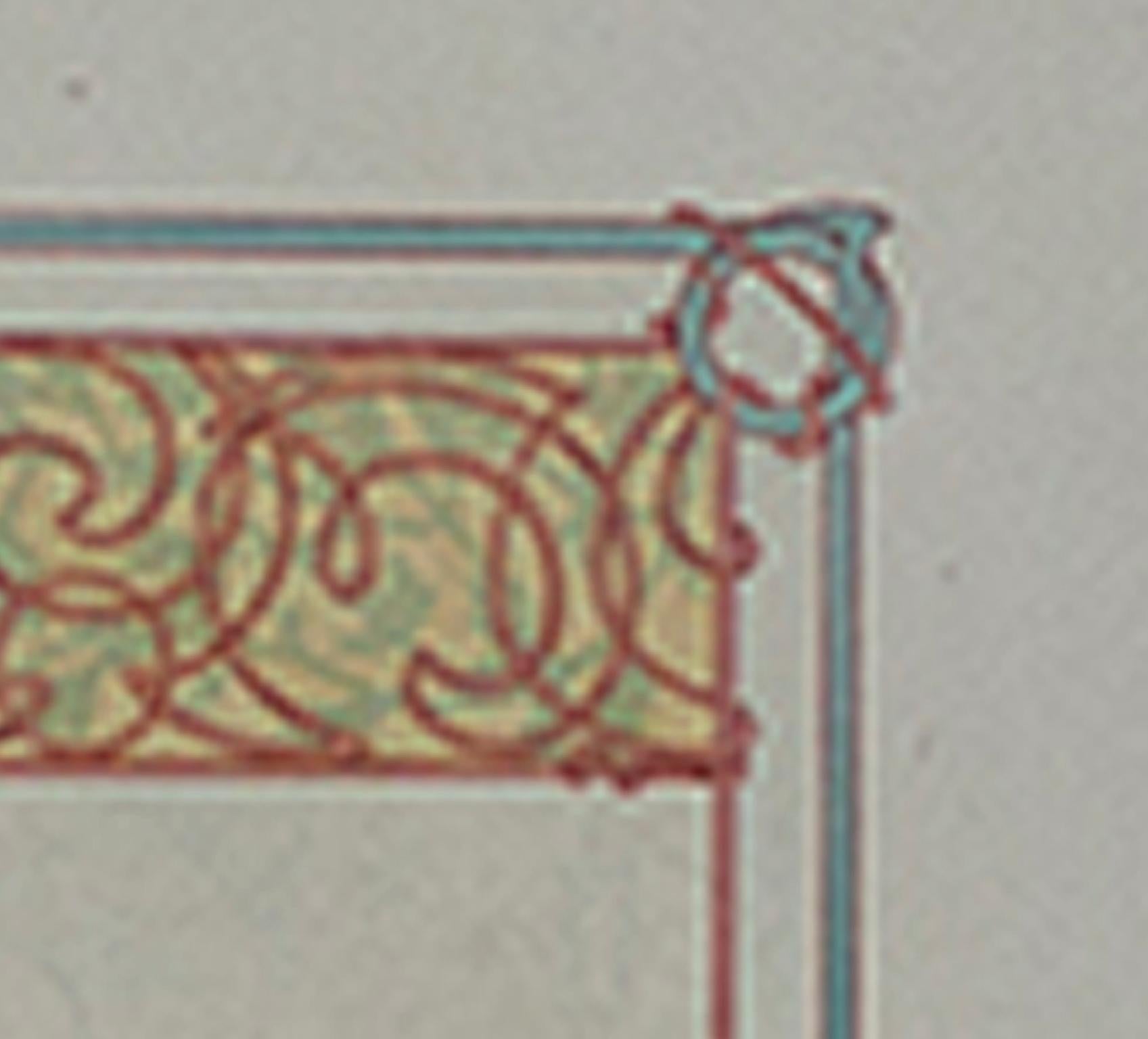 Farblithographie des späten 19. Jahrhunderts, Art nouveau-Bücherregal verso mit Verzierungen (Grau), Figurative Print, von Alphonse Mucha