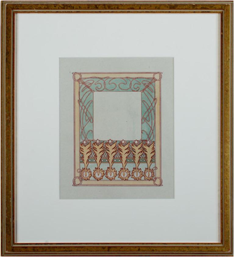 Late 19th century color lithograph art nouveau floral ornate bookplate verso - Print by Alphonse Mucha