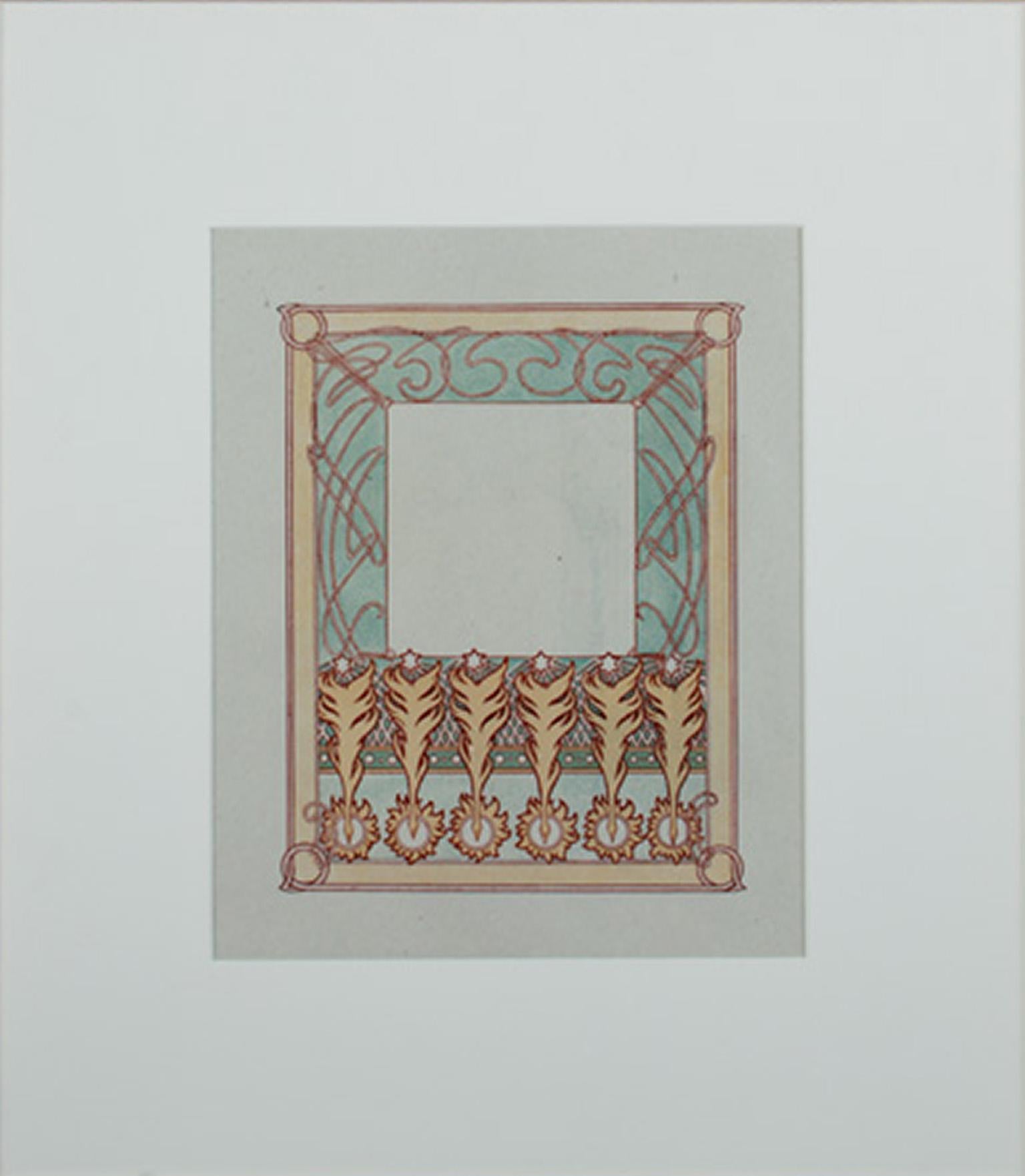 Litografía en color de finales del siglo XIX art nouveau floral ornamentada verso de la placa de libro