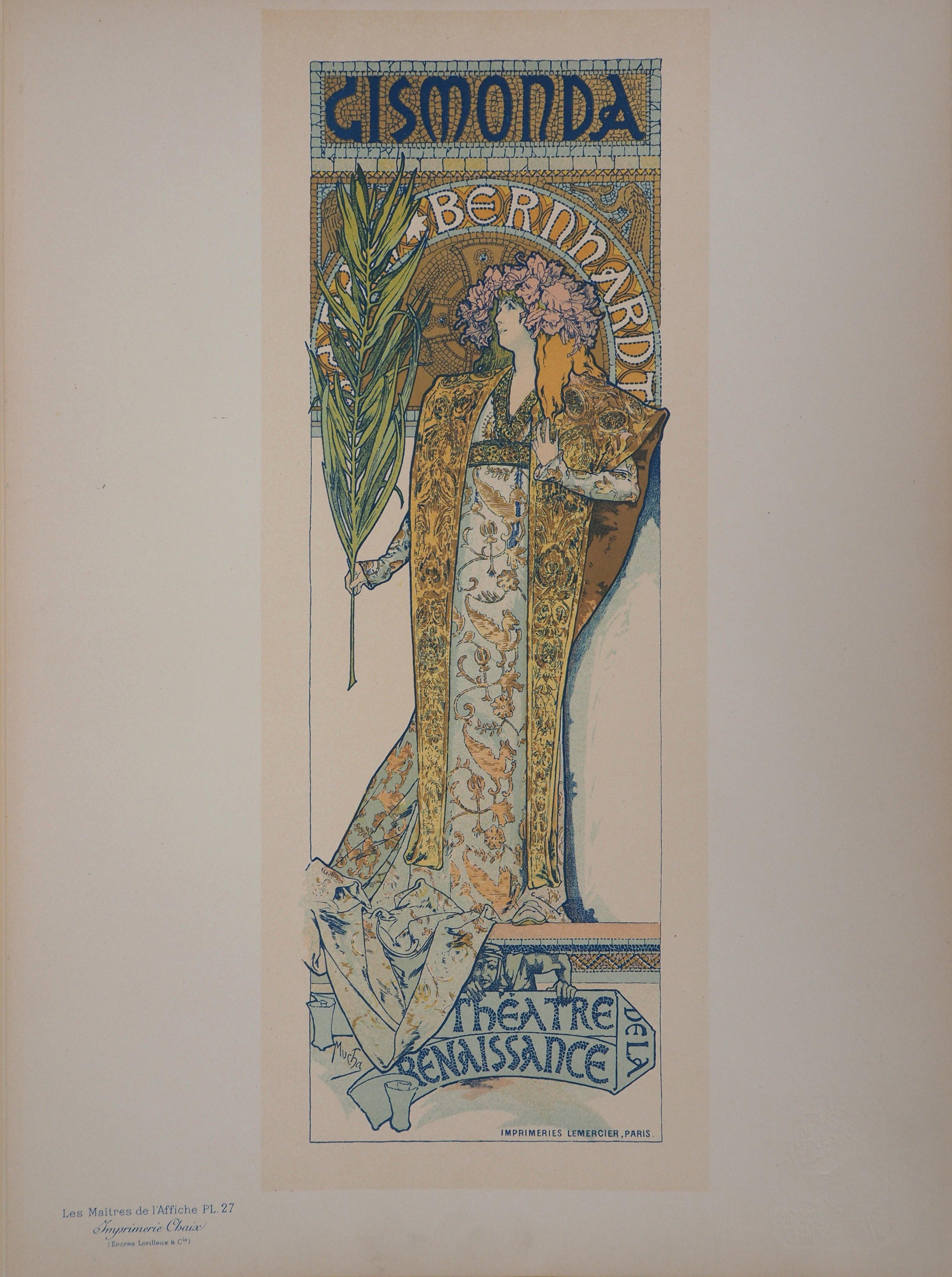 Gismonda (Sarah Bernhardt) - Lithographie (Les Maîtres de l'Affiche), 1895 – Print von Alphonse Mucha