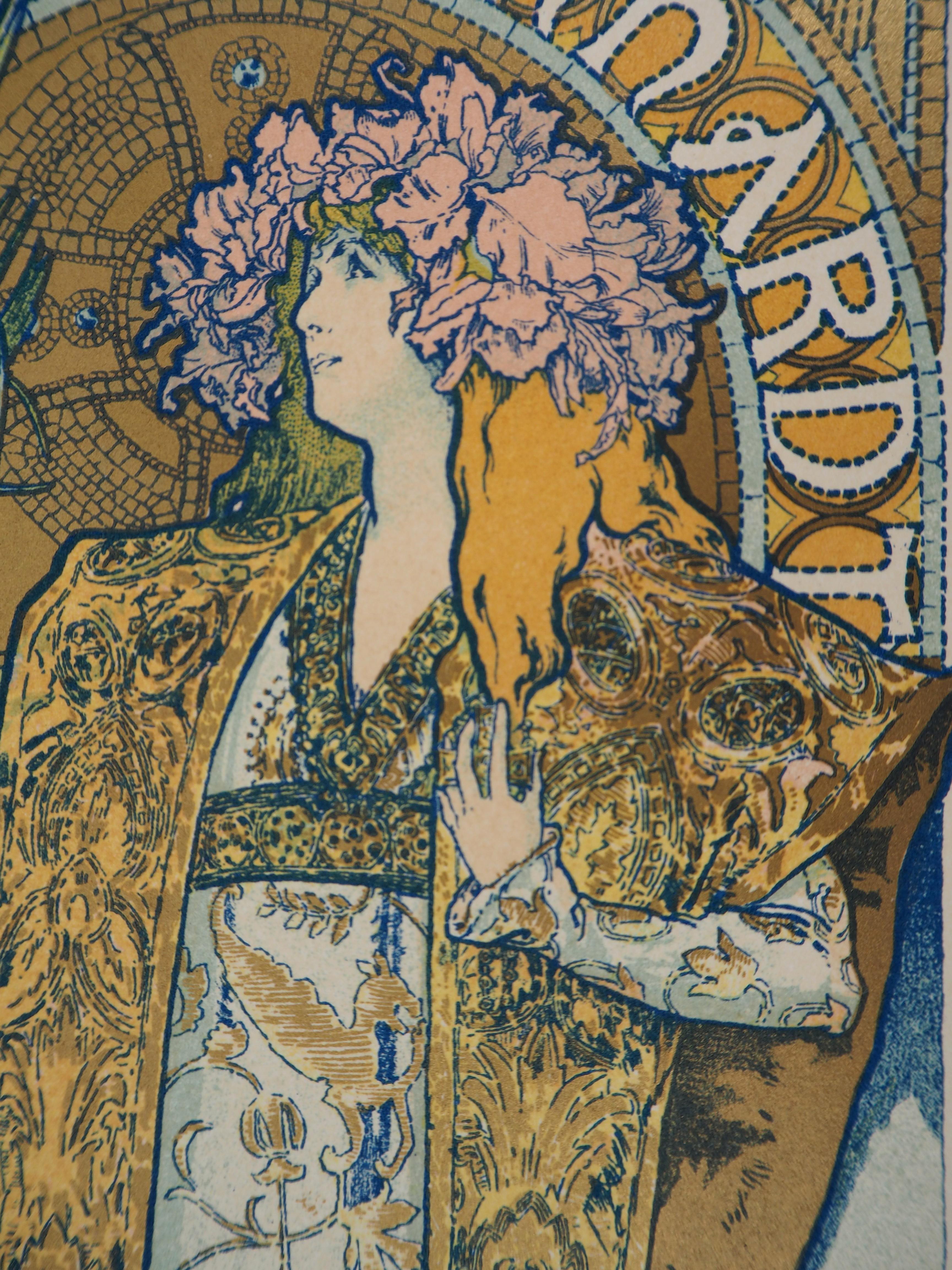 Gismonda (Sarah Bernhardt) - Lithograph (Les Maîtres de l'Affiche), 1895 - Art Nouveau Print by Alphonse Mucha