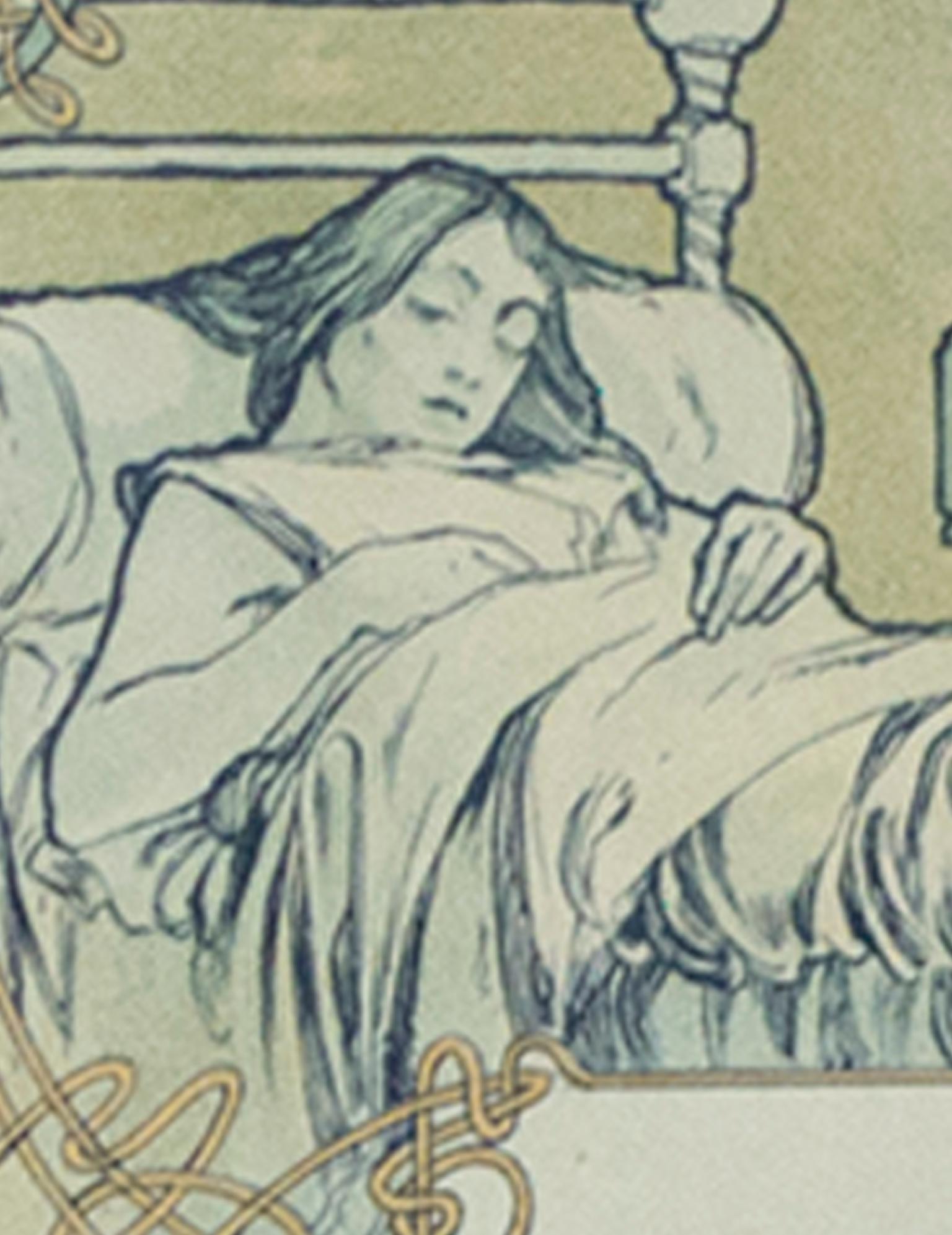 Late 19th century color lithograph art nouveau ornate bookplate figures - Print by Alphonse Mucha