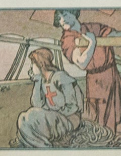 Litografía en color de finales del siglo XIX art nouveau figuras adornadas para libros