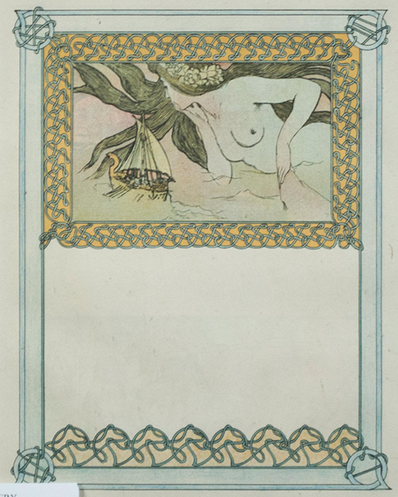 Fin du 19e siècle, lithographie en couleurs art nouveau, ex-libris orné, figures - Art nouveau Print par Alphonse Mucha