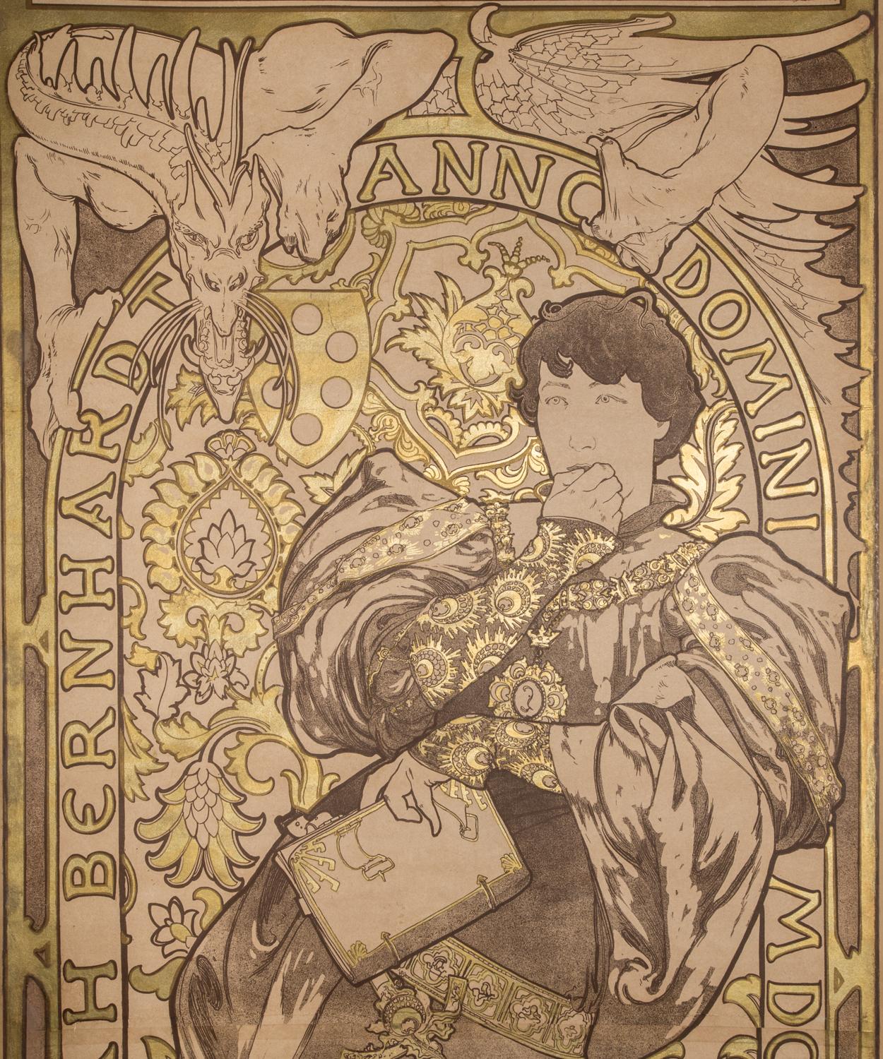 Lorenzaccio Lithograph Poster Artist Proof with Metallic Ink, 81 x 30 in. - Print by Alphonse Mucha