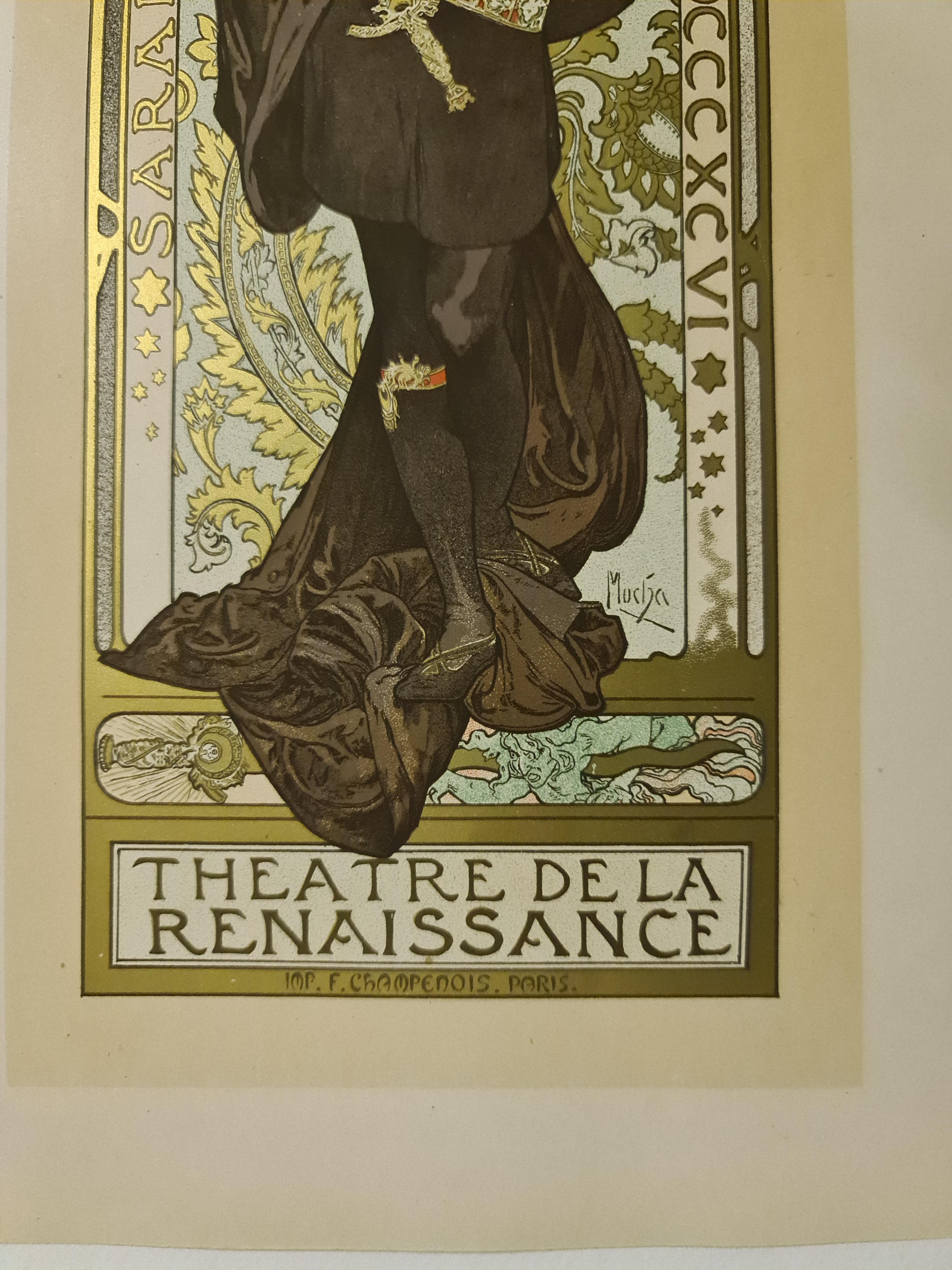 Alphonse Mucha Lorenzaccio - Sarah Bernhardt,1898 Original Lithograph in colors (PL. 114).
Printed by Chaix in  Paris and  published by Les Maîtres de l'Affiche.
This plate is from the famous set 