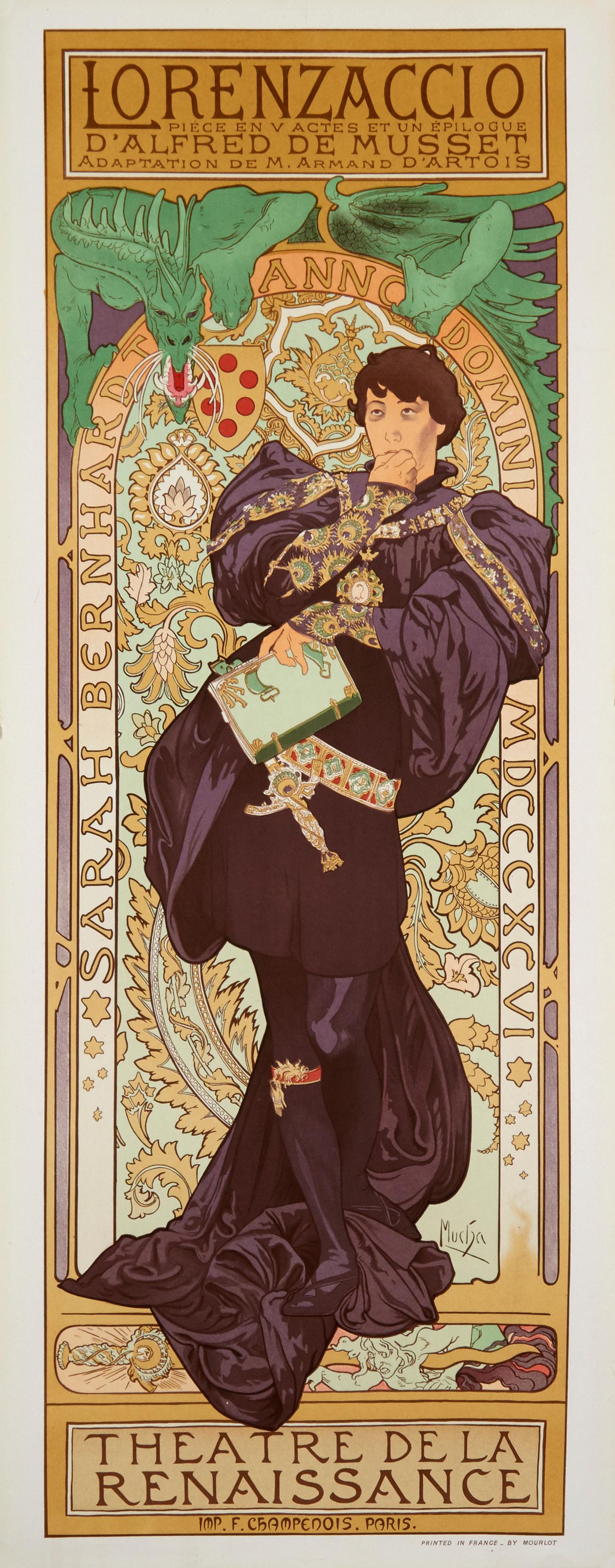 Lorenzaccio - Sarah Bernhardt (d'après) Affiche d'Alphonse Mucha, 1969