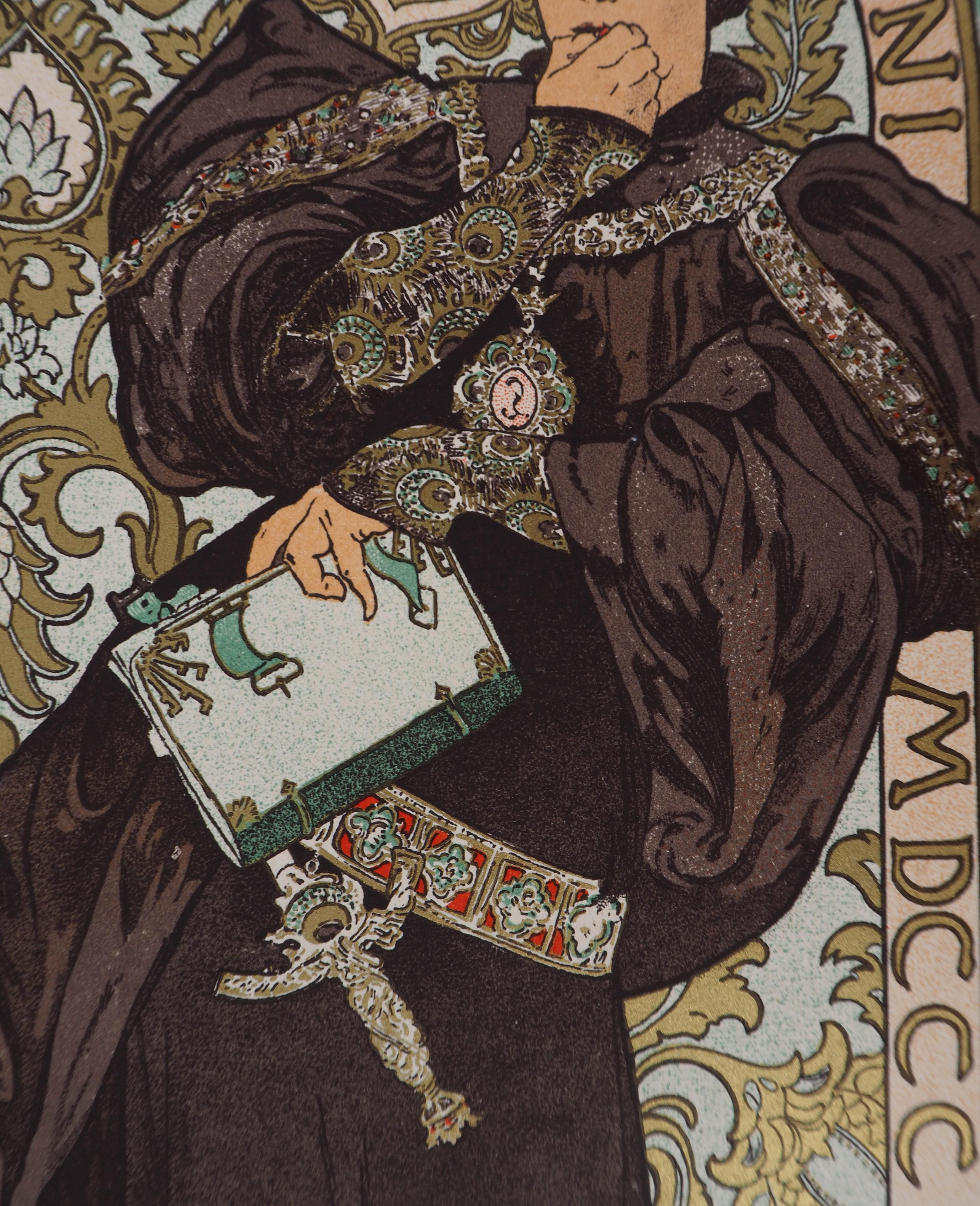Alphonse Mucha
Lorenzaccio (Sarah Bernhardt), 1897

Stone lithograph
Printed signature in the plate
On vellum 
Size 39 x 29 cm (c. 15.3 x 11.4