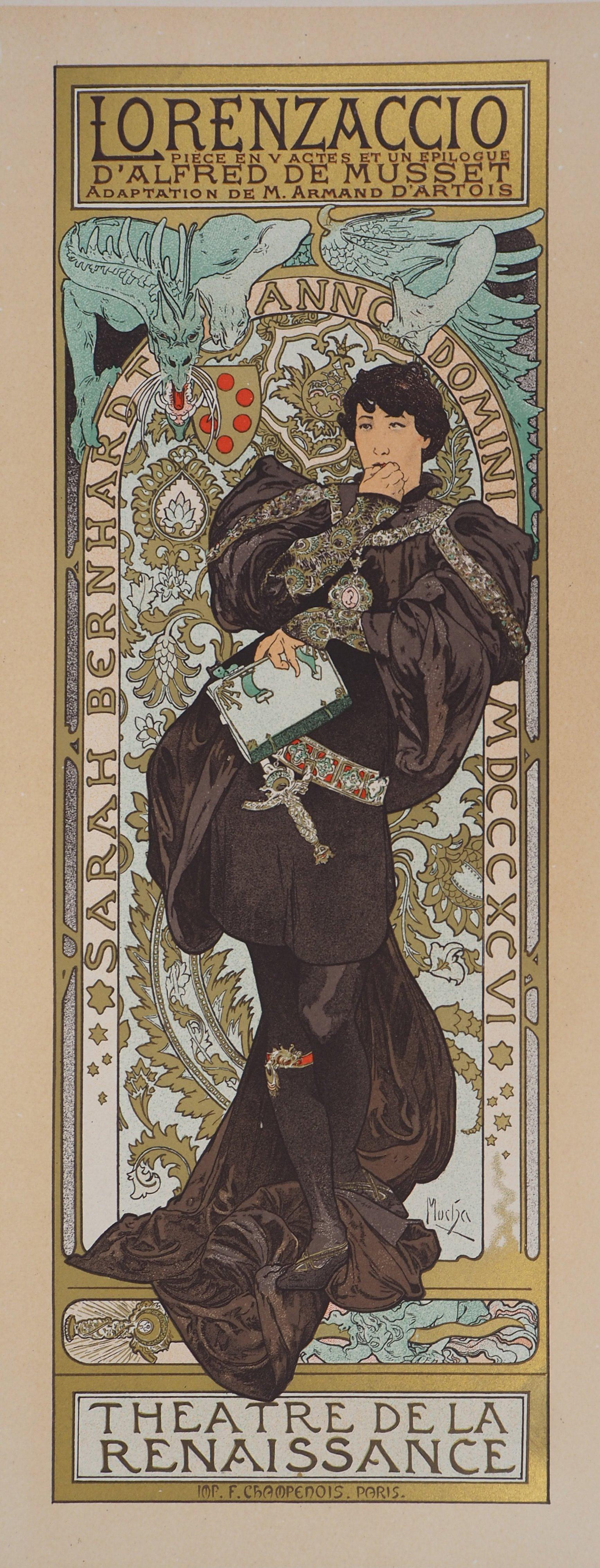 Alphonse Mucha Figurative Print - Lorenzaccio (Sarah Bernhardt) - Lithograph (Les Maîtres de l'Affiche), 1897