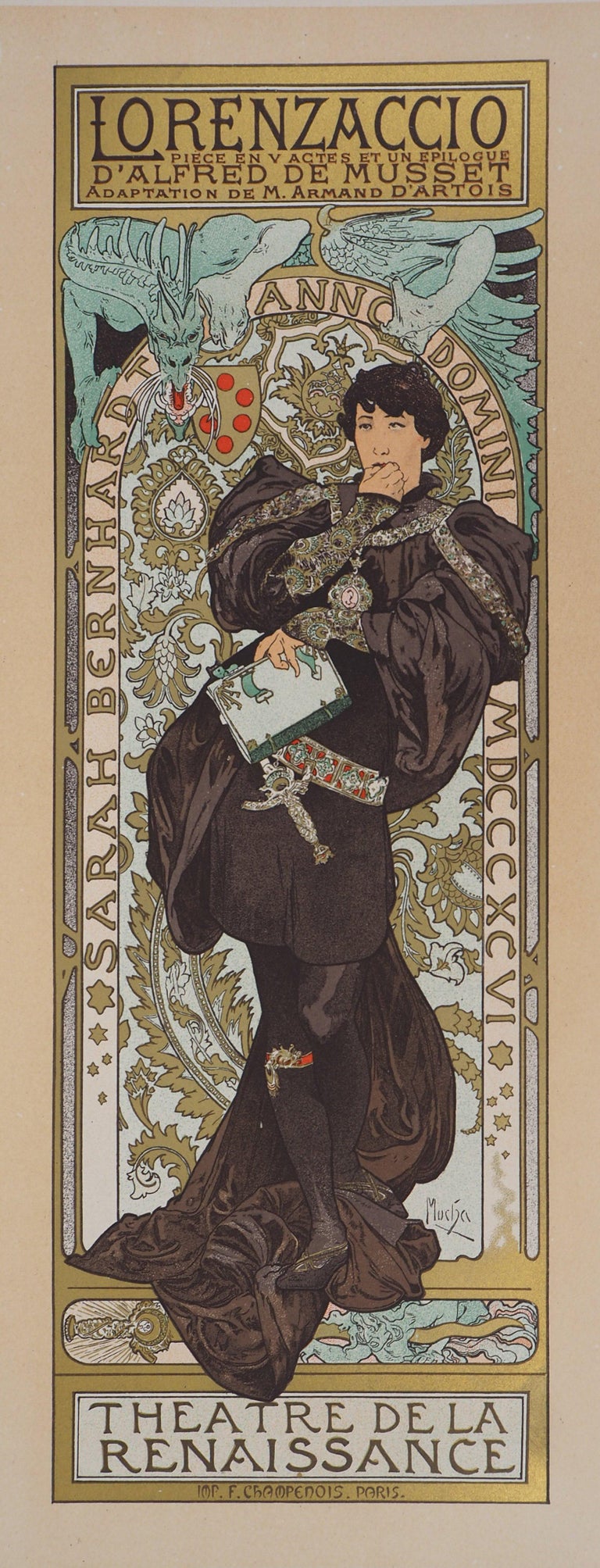 Alphonse Mucha Lorenzaccio Sarah Bernhardt Lithograph Les Maitres De L Affiche 17 For Sale At 1stdibs