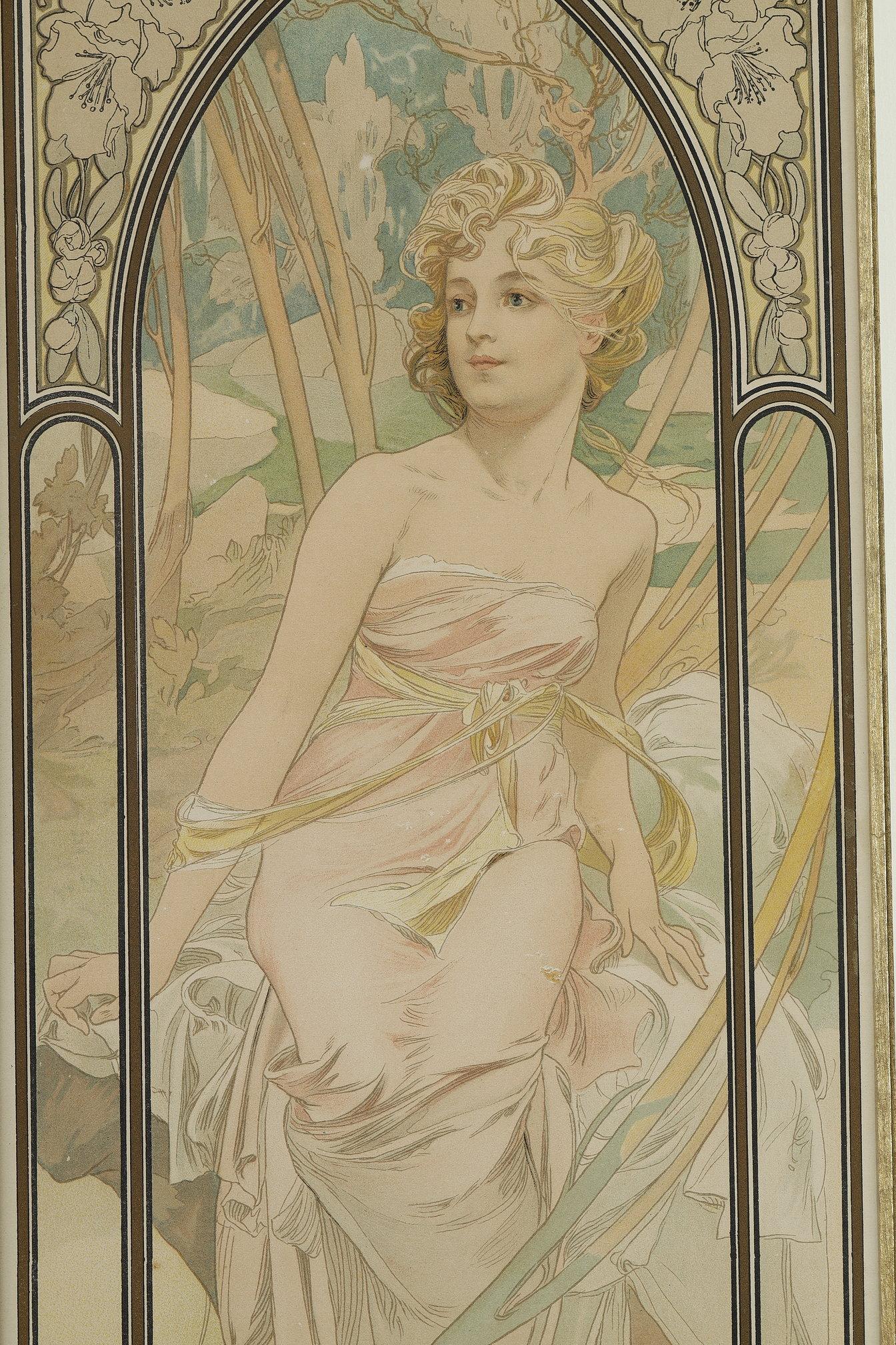 Réveil matinal - Gris Figurative Print par Alphonse Mucha