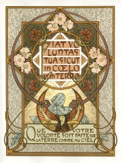 "Come in cielo così in terra" Litografia originale a colori del 1899 di Alphonse Mucha