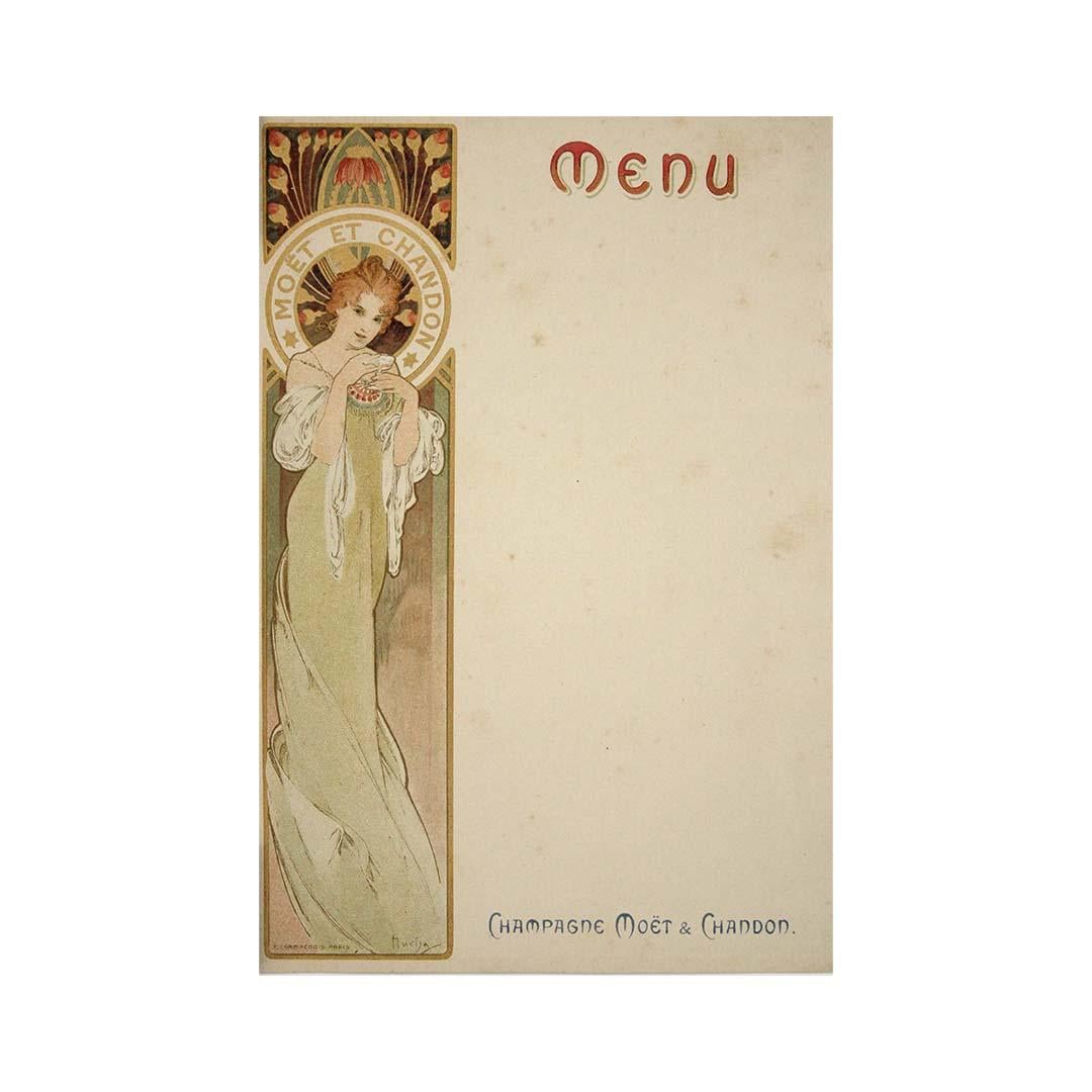 Original 1899 illustrated menu for Champagne Moët & Chandon by Mucha - Print by Alphonse Mucha