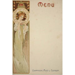 Original 1899 illustrated menu for Champagne Moët 
Chandon by Mucha