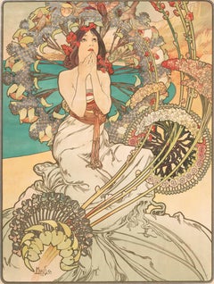 Original Antique Travel Poster Monaco Monte Carlo Alphonse Mucha Art Nouveau