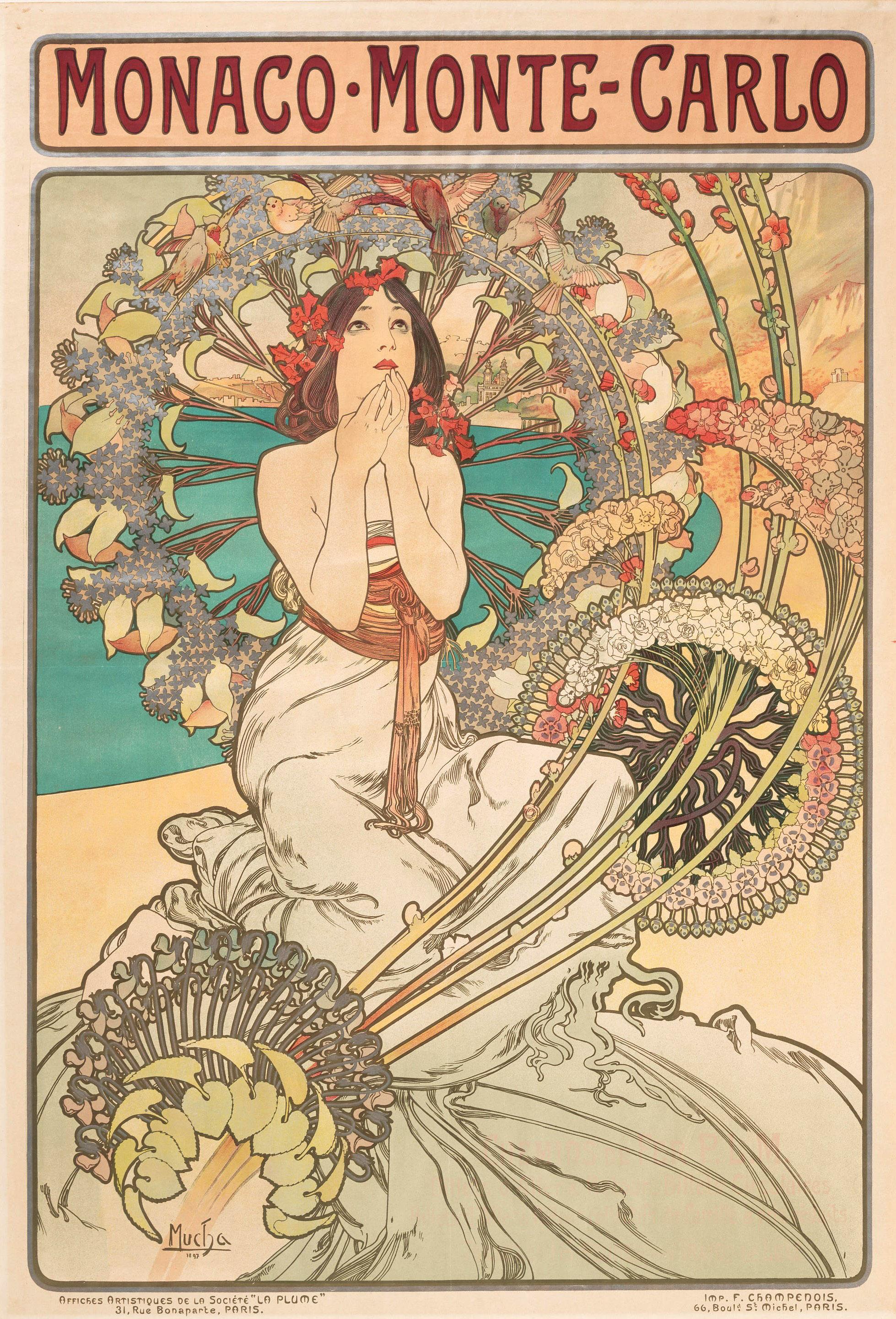 Alphonse Mucha Original Antique Travel Poster Monaco Monte Carlo 