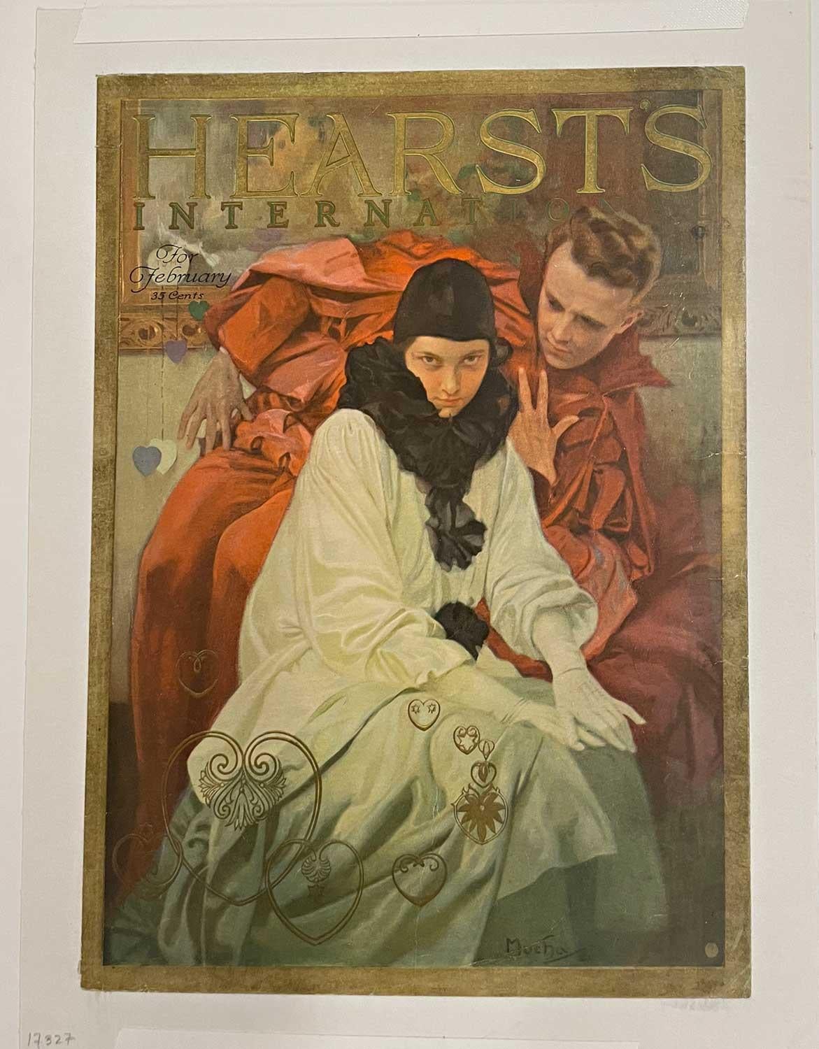 Original HEARST'S INTERNATIONAL 1922- Valentine, cover - Beige Portrait Print by Alphonse Mucha