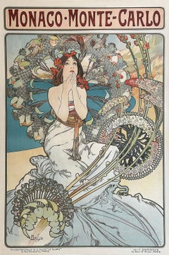 Antique Original Rare Alphons Mucha Poster Monaco Monte Carlo 1897