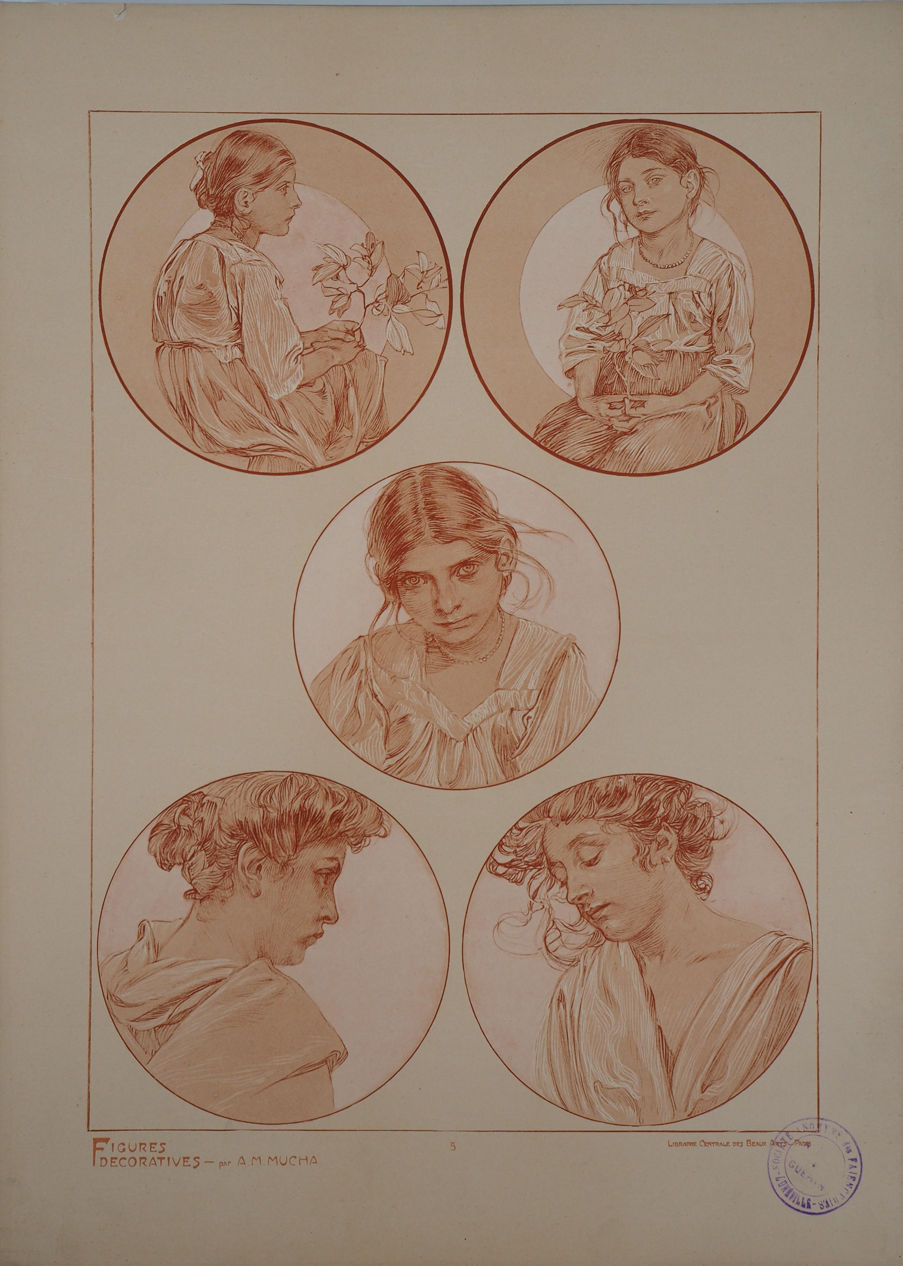 Portraits of Young Girl - Lithograph 1902