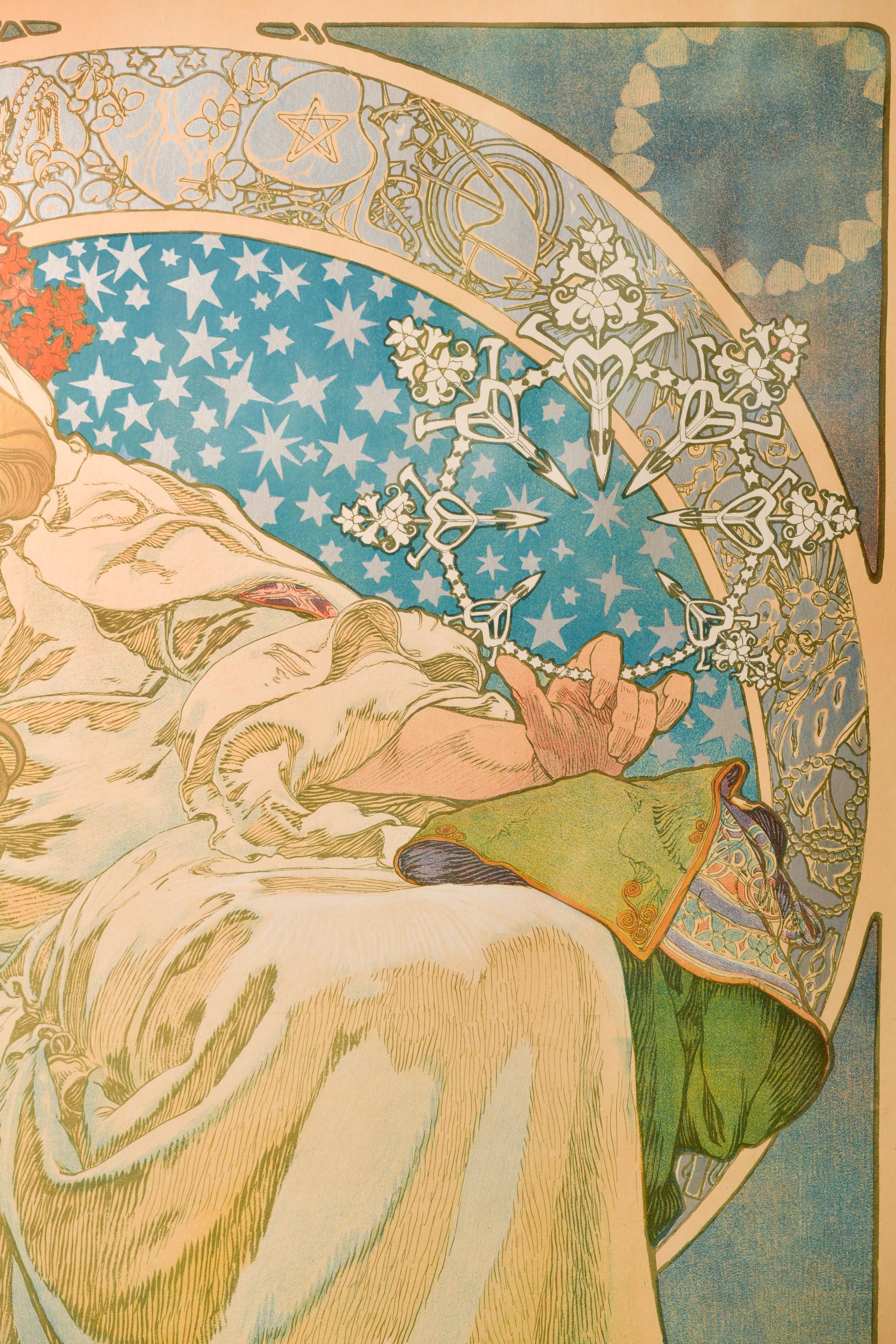“One of Mucha’s best Czech posters, printed by the firm of V. Neubert in the Smichov quarter of Prague, was for Princezna Hyacinta, a fairy-tale ballet and pantomime with music by Oskar Nedbal and libretto by Ladislav Novák. The portrait of the