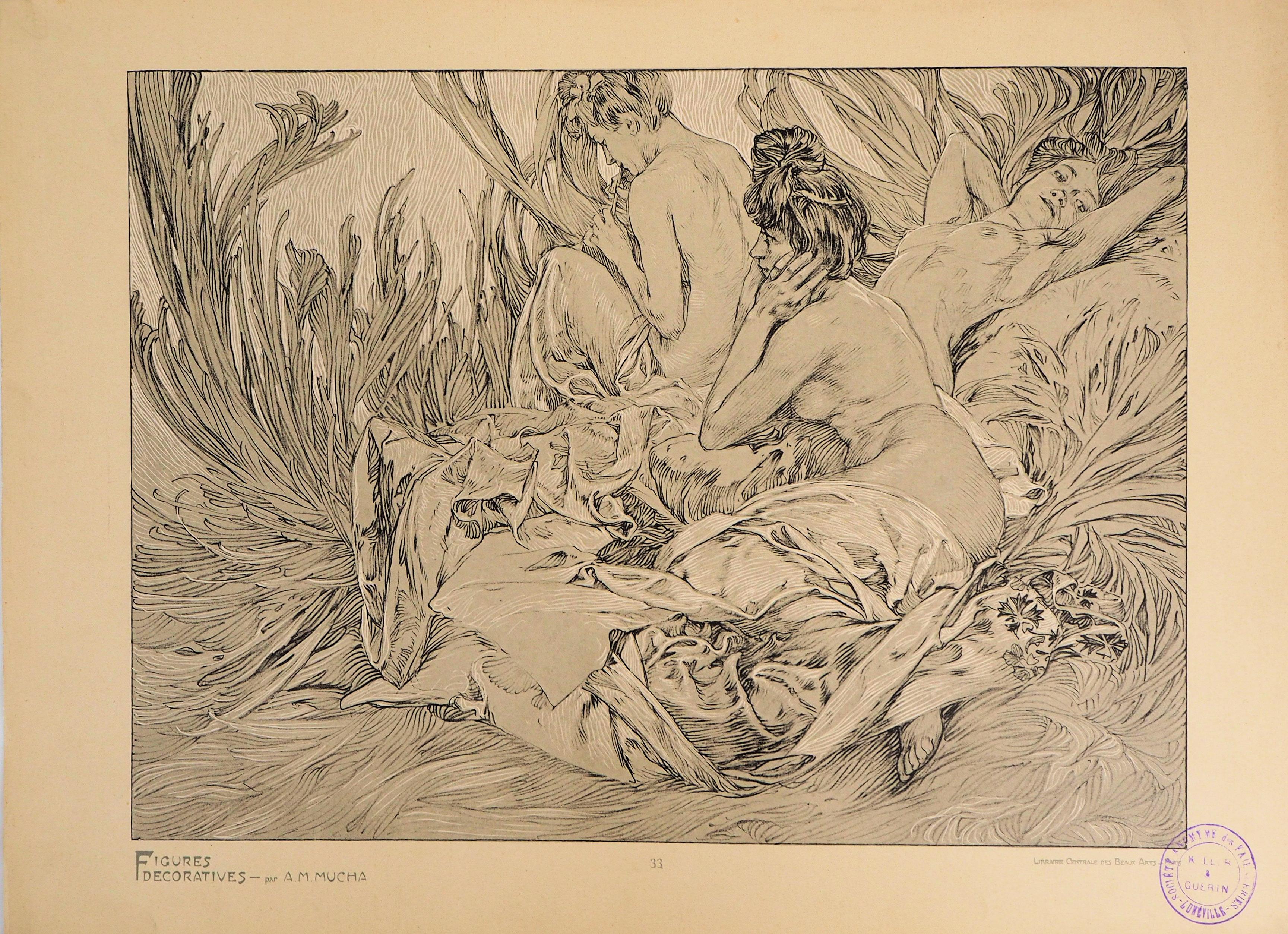 Reclining Models in a Landscape - Lithograph 1902