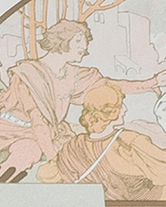 Farblithographie des späten 19. Jahrhunderts, Jugendstil, kunstvoll verzierte Buchplatte, mittelalterlich