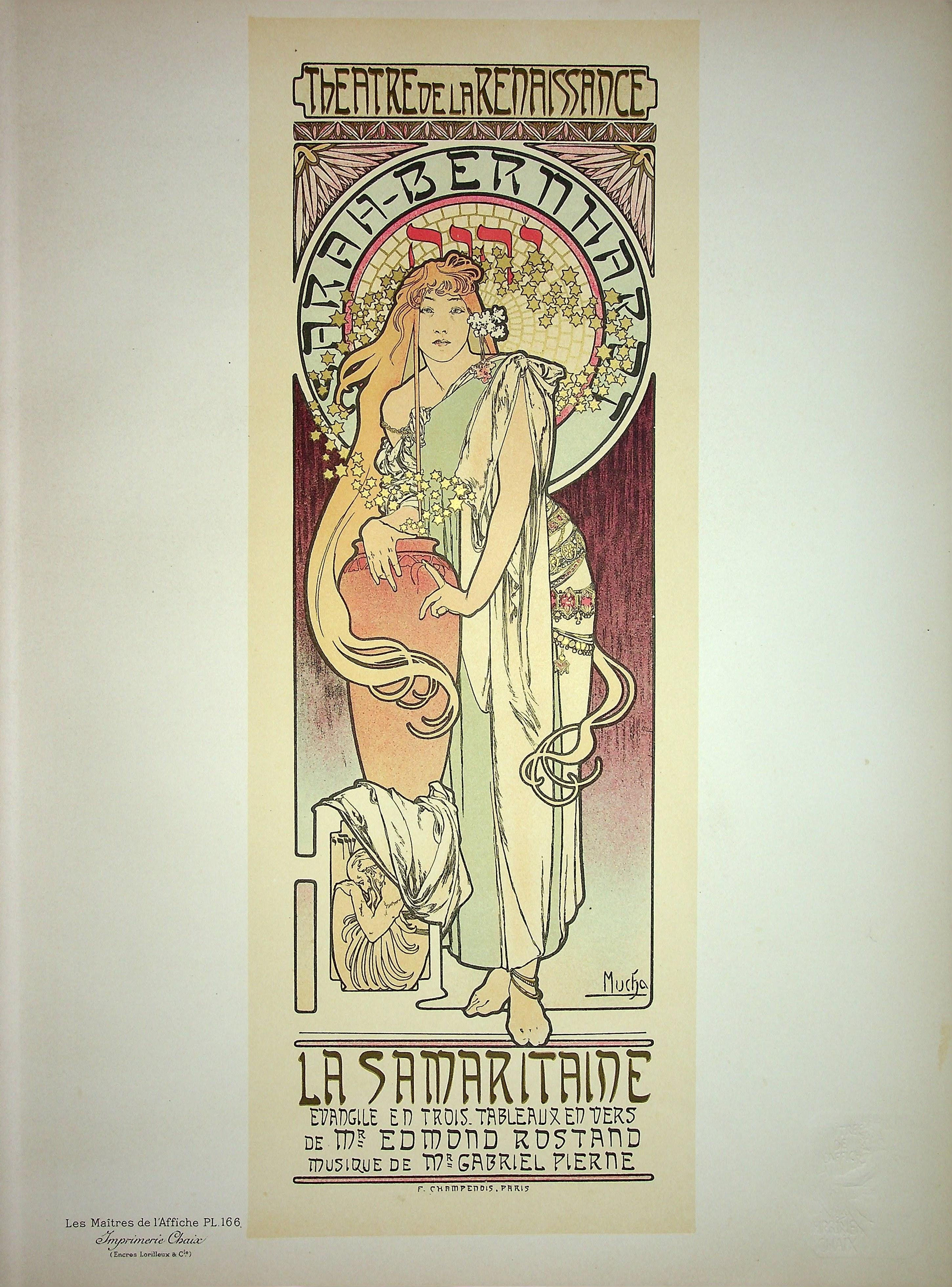 Alphonse Mucha Figurative Print - Sarah Bernardt in La Samaritaine - Lithograph (from "Les Maîtres de l'Affiche")
