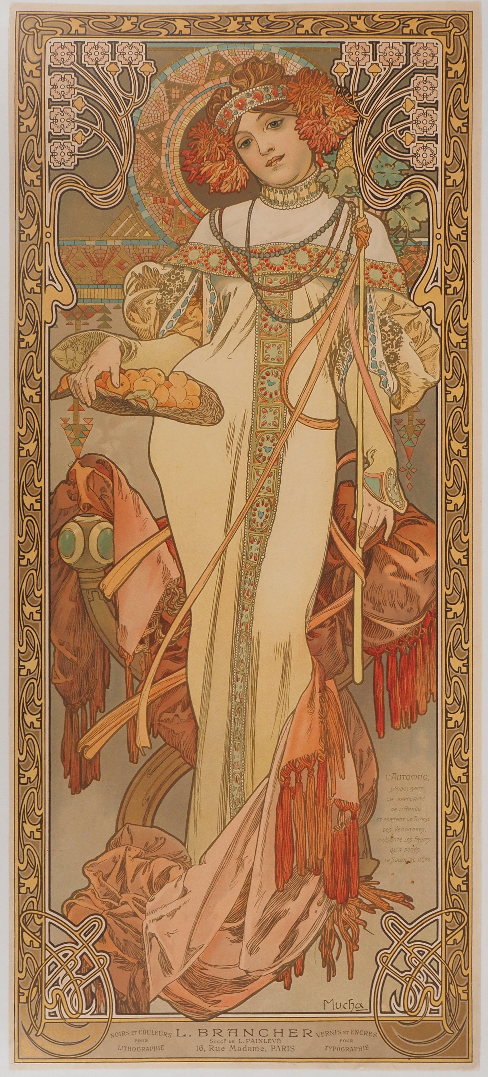 Jahreszeiten: Herbst - Originallithographie (Gesamtkatalog Brücken P50), 1903 (Art nouveau), Print, von Alphonse Mucha