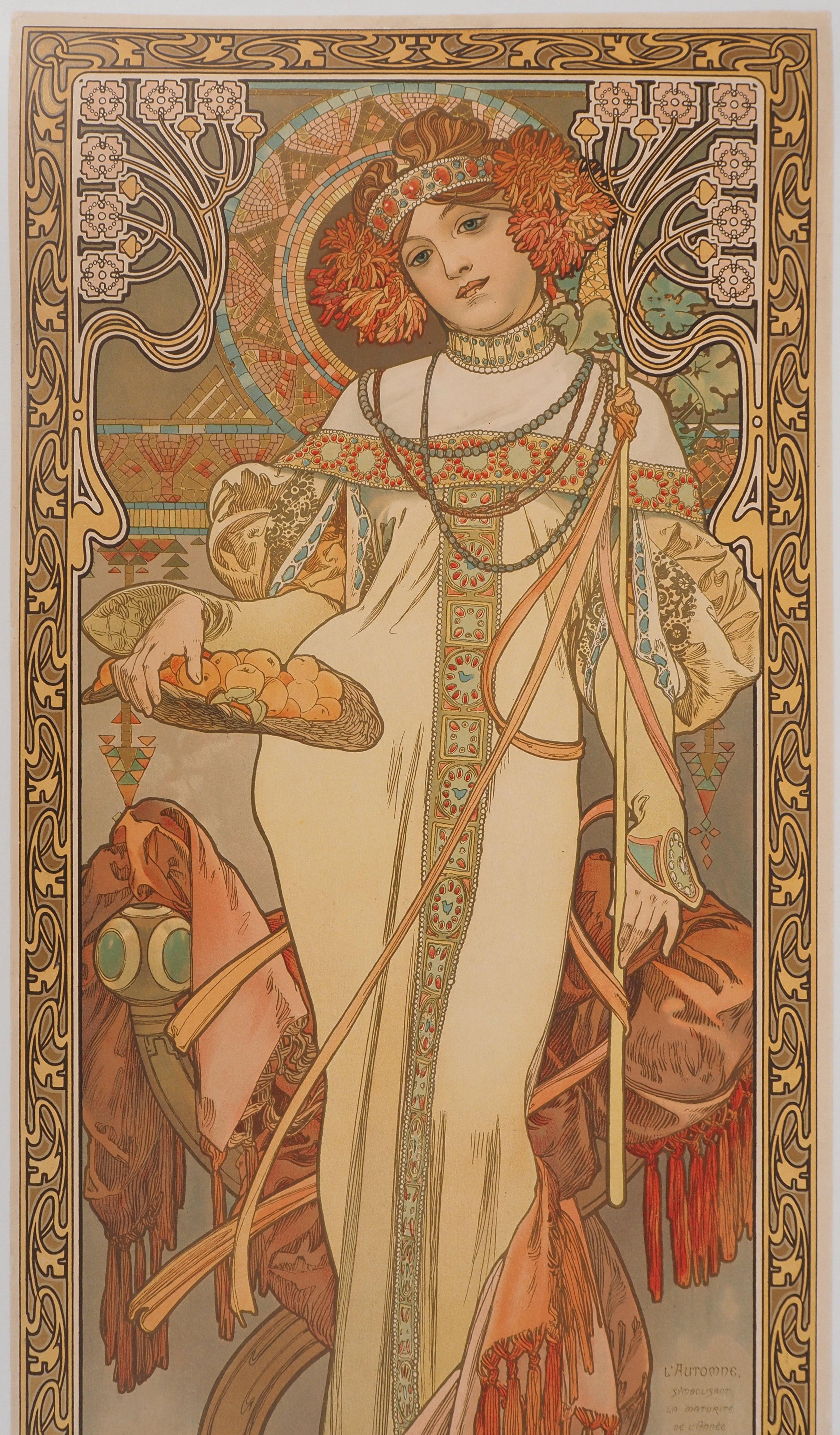 Jahreszeiten: Herbst - Originallithographie (Gesamtkatalog Brücken P50), 1903 (Braun), Figurative Print, von Alphonse Mucha