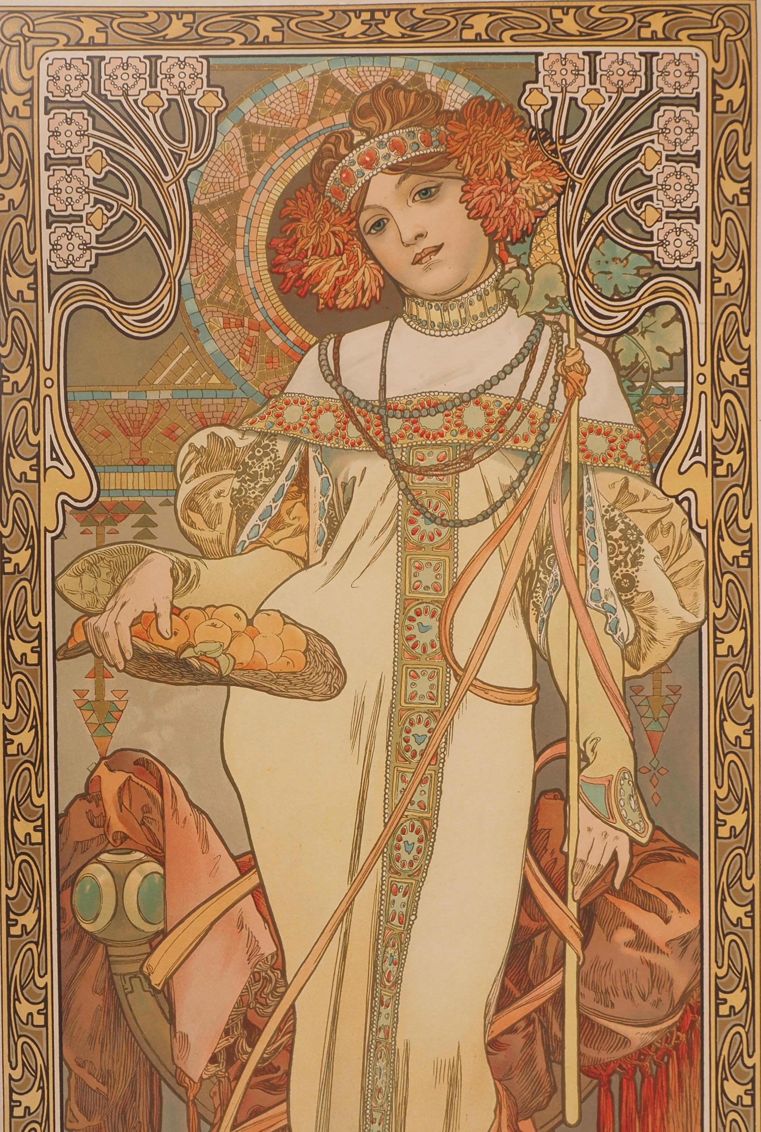 Alphonse Mucha
Jahreszeiten: Herbst, 1903

Original-Lithographie
Gedruckte Unterschrift auf der Platte
Gedruckt auf Papier 71 x 31 cm (ca. 27,9 x 12,2 Zoll)
Auf Papier, Leinen auf Leinwand, 75 x 35,5 cm (ca. 29,5 x 13,7 Zoll)

REFERENZEN : Ann