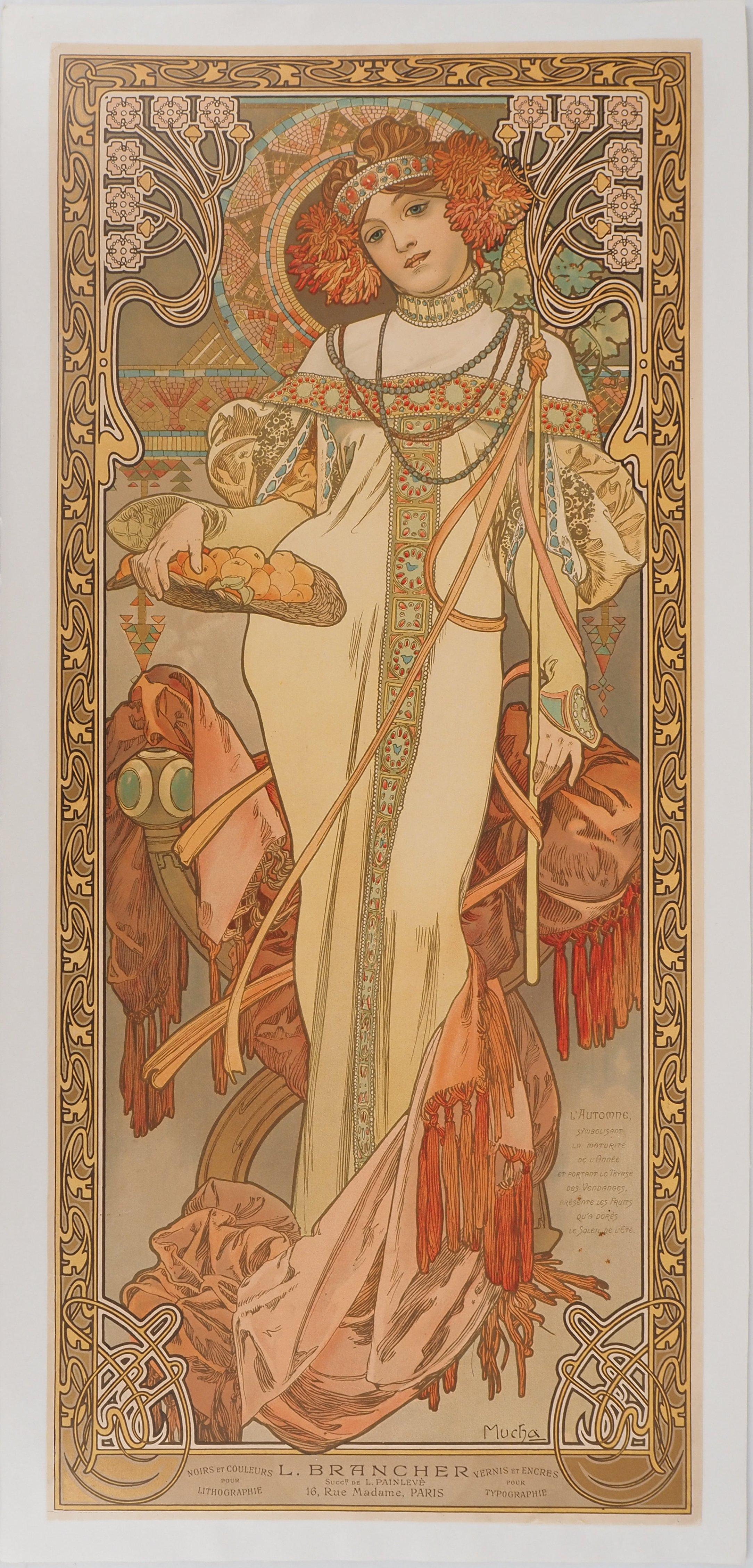 Alphonse Mucha Figurative Print – Jahreszeiten: Herbst - Originallithographie (Gesamtkatalog Brücken P50), 1903