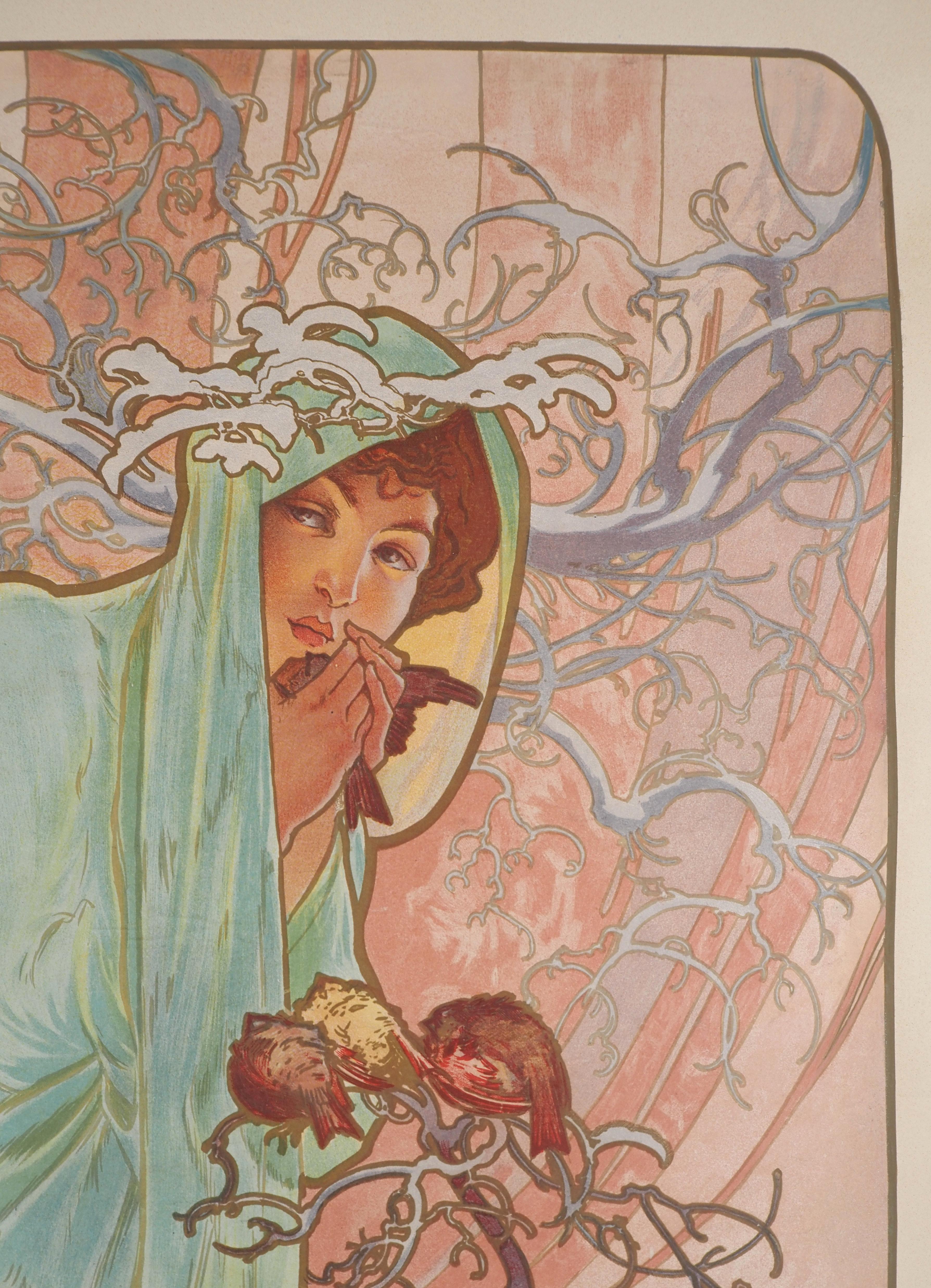 Seasons: Winter - Original lithograph (Catalog raisonne Bridges P3-6 PP21), 1896 - Brown Figurative Print by Alphonse Mucha
