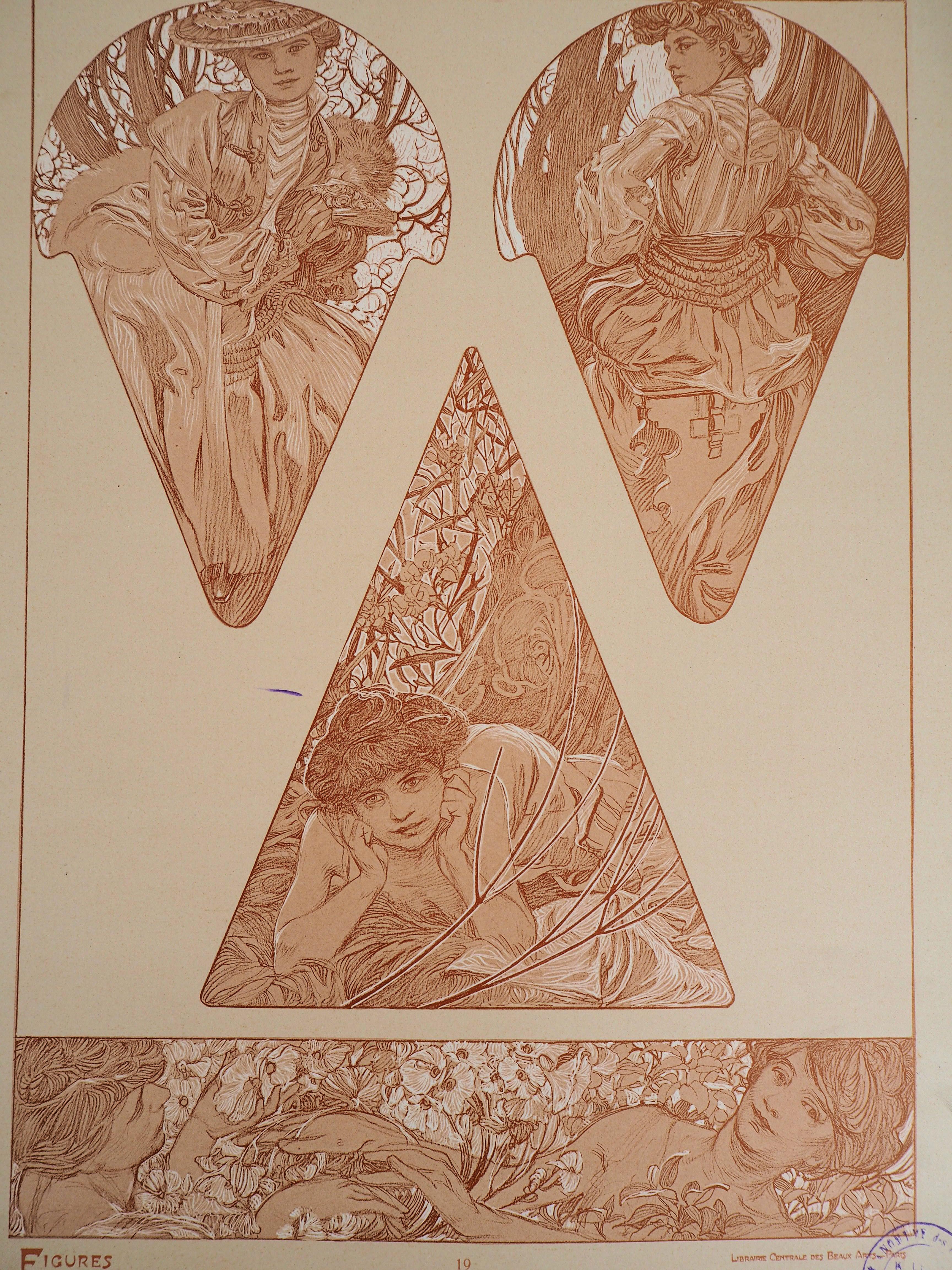 Spring : Women and Flower Blossom - Lithograph 1902 - Print by Alphonse Mucha
