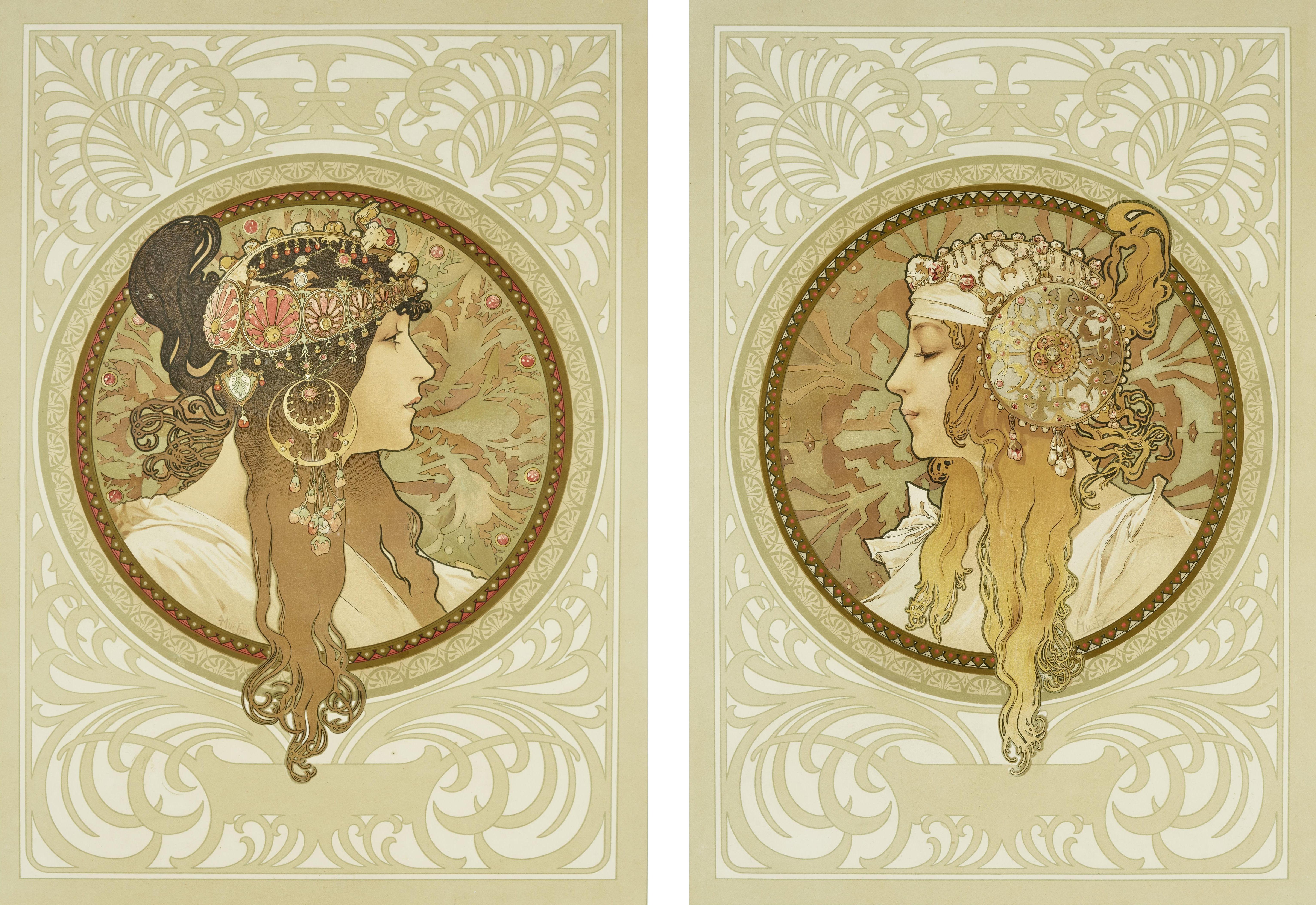 "Têtes Byzantines (Brunette and Blonde)," Alphonse Mucha, Czech Art Nouveau