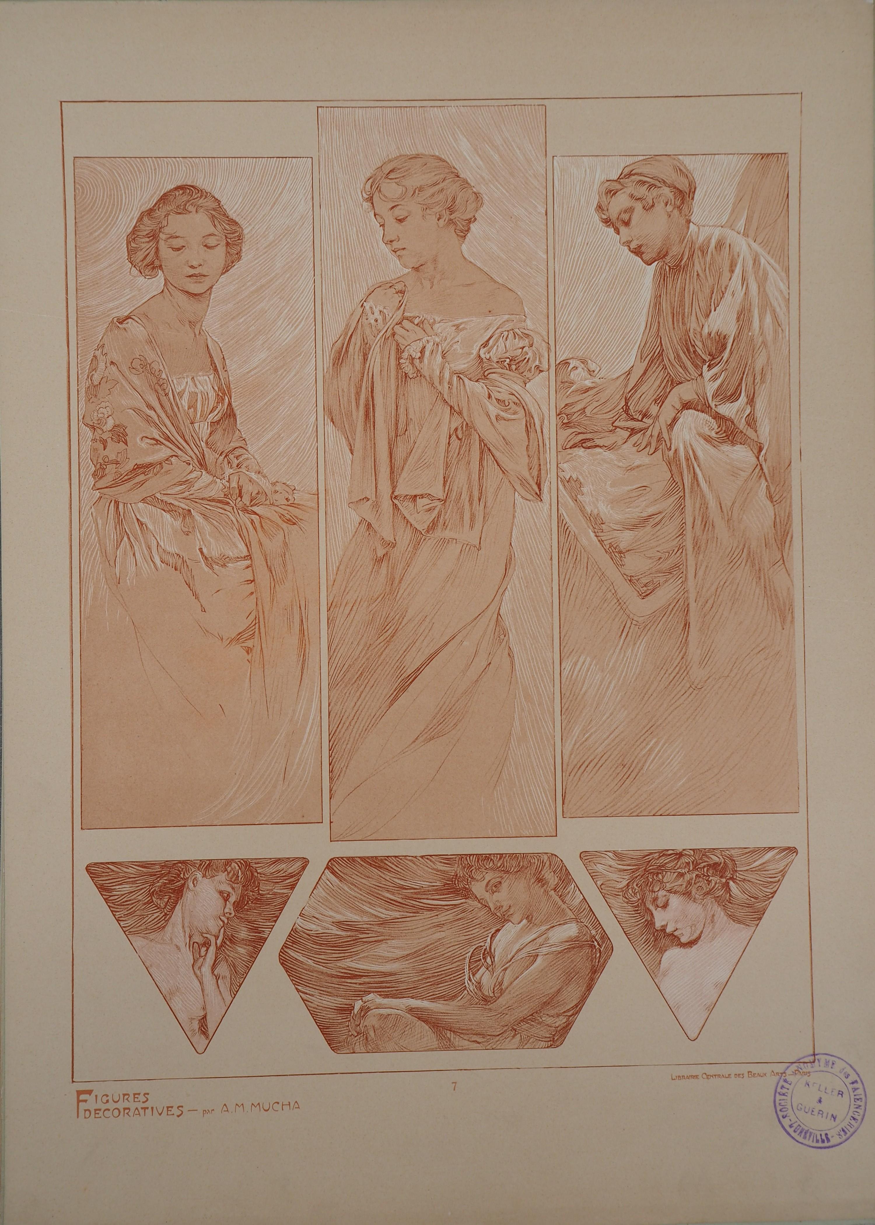 Alphonse Mucha Figurative Print - The Actresses - Lithograph 1902