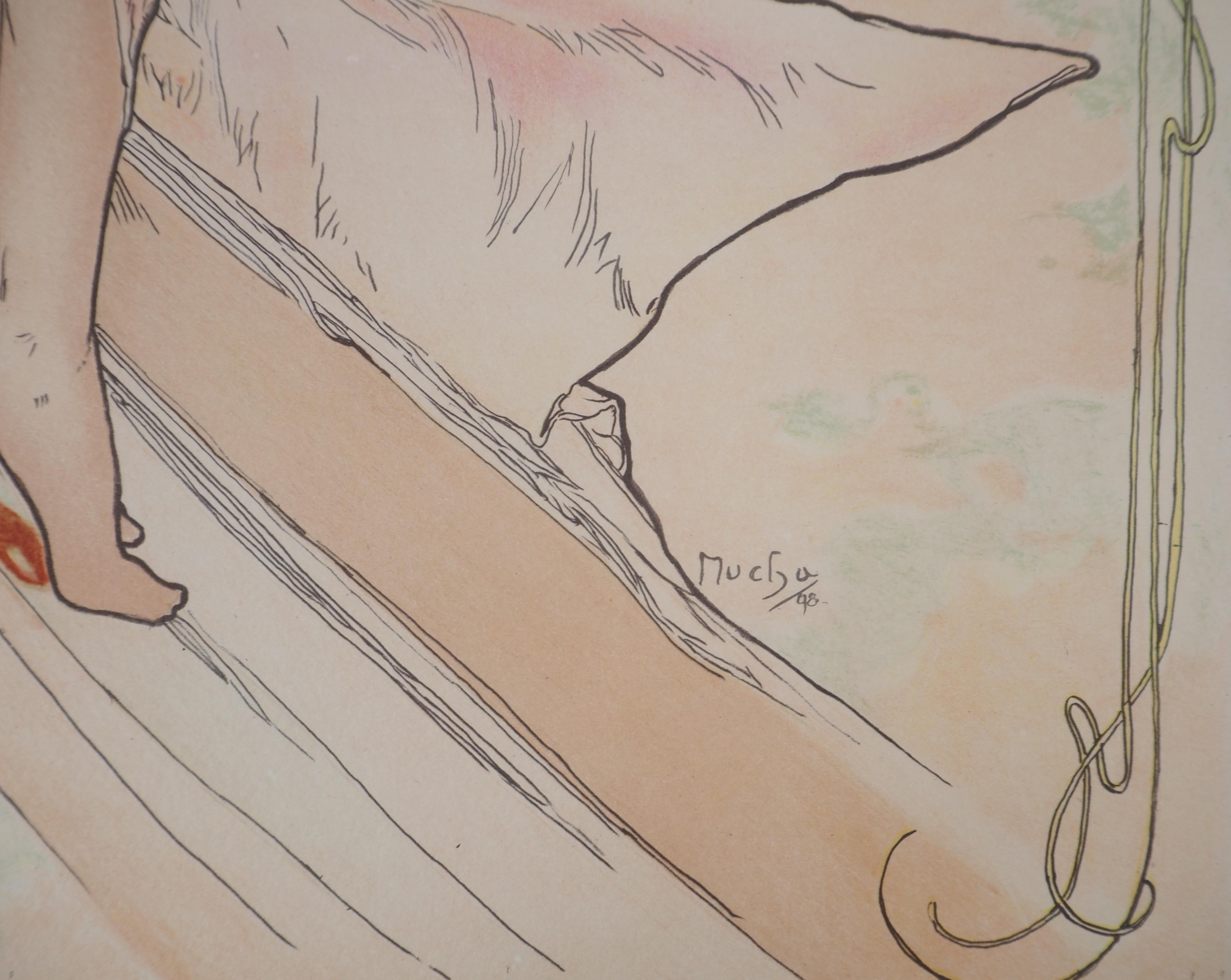 Le arti : La danza - Litografia - Edizione Henri Piazza - Print di Alphonse Mucha