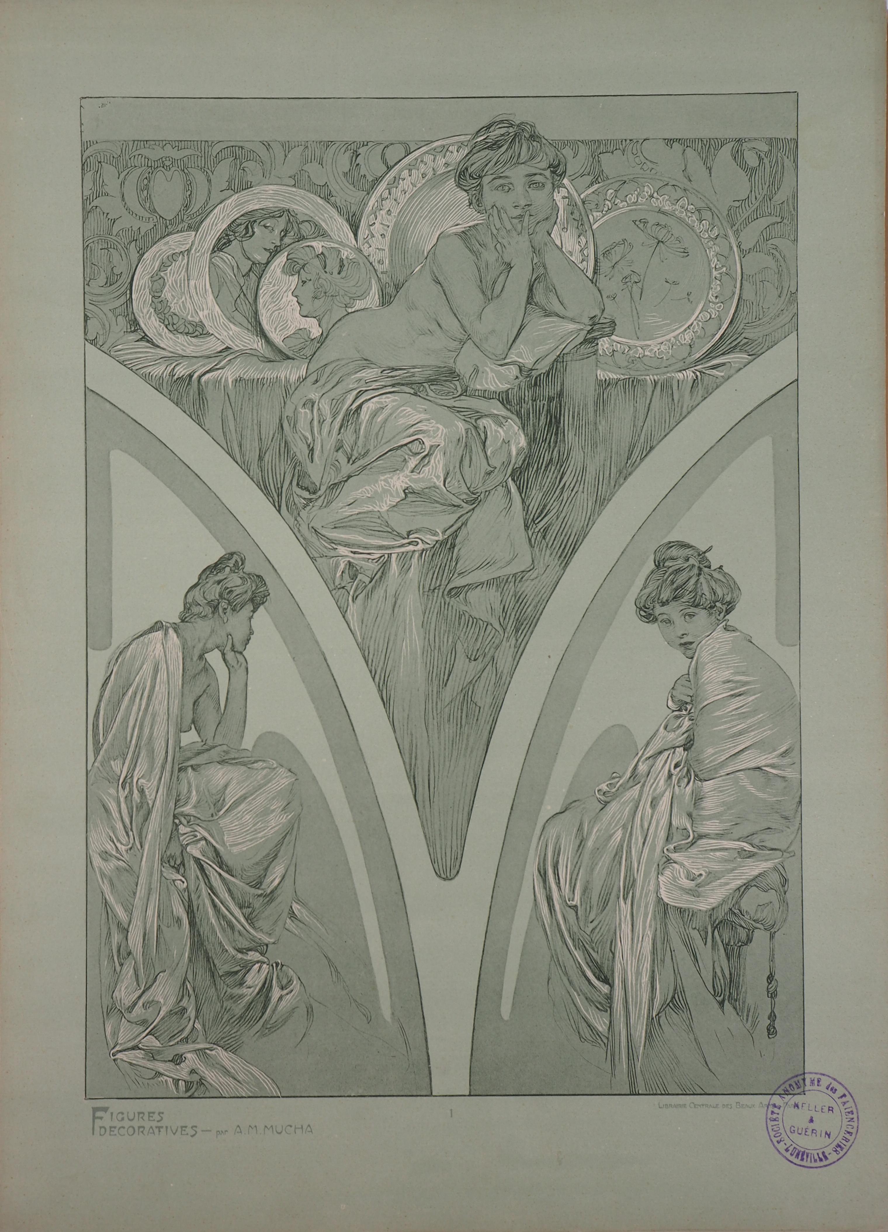Alphonse Mucha Figurative Print - Thinking Women - Lithograph 1902
