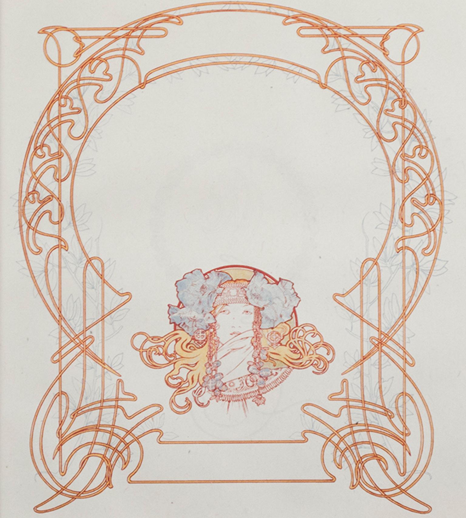 "Title Page" and "Art Nouveau Motif," Double-sided Lithograph by Alphonse Mucha