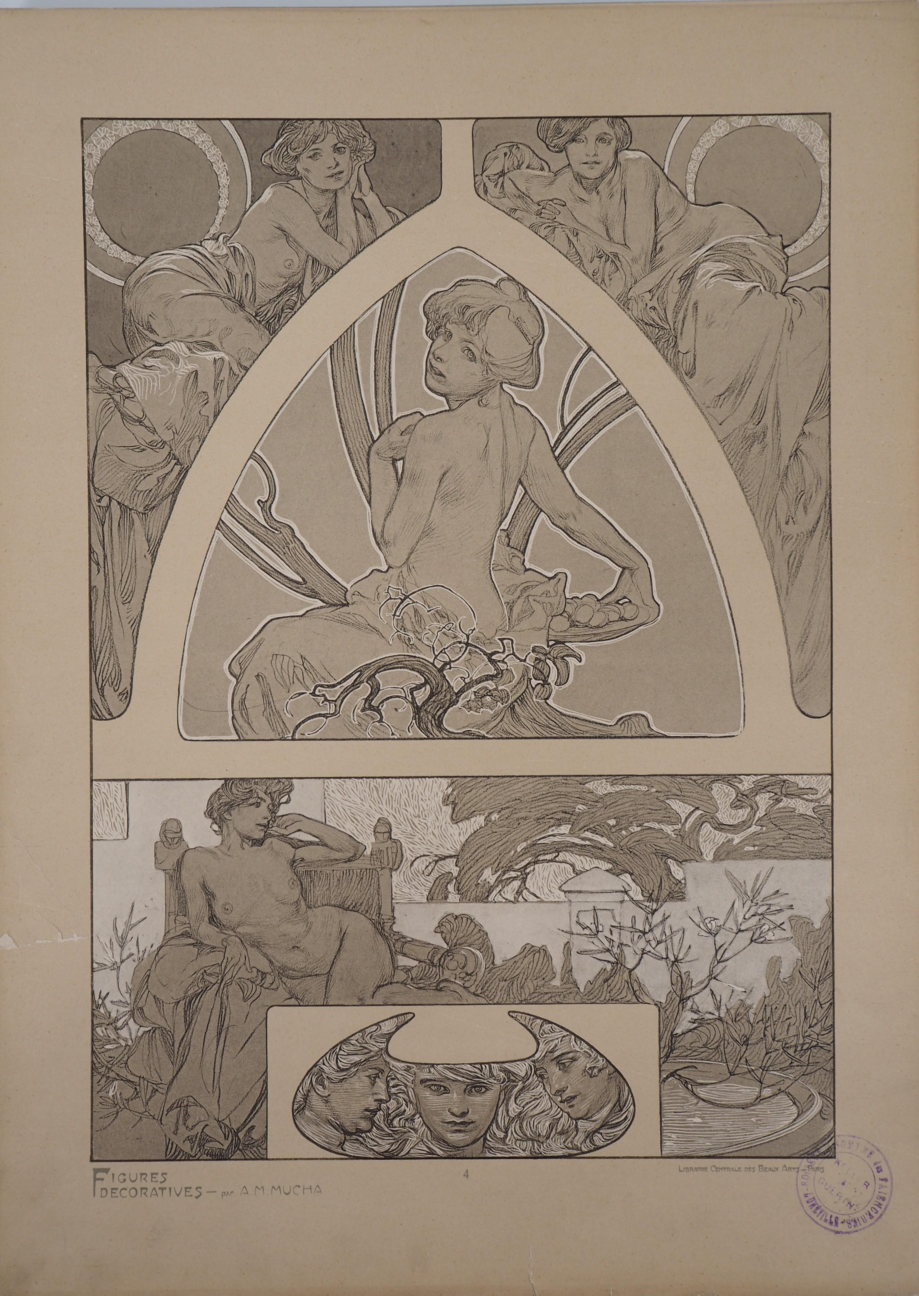 Alphonse Mucha Figurative Print - Women in the Garden - Lithograph 1902