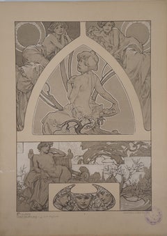 Women in the Garden - Lithograph 1902