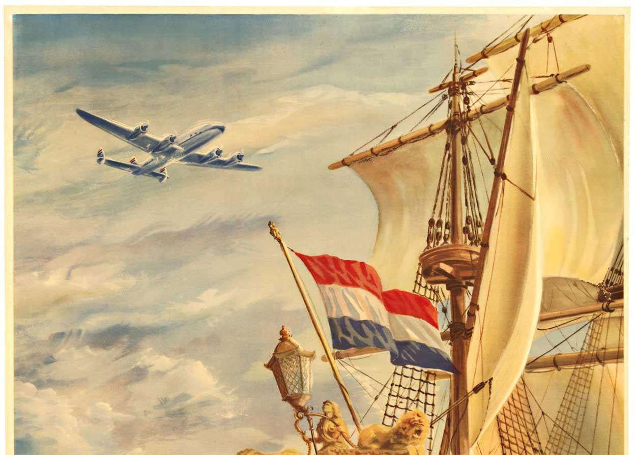Originales Vintage-Reiseplakat von K.L.M. - Lignes Aeriennes Royales, Niederlande – Print von Alphonsus Josephus Hubertus van Heusden