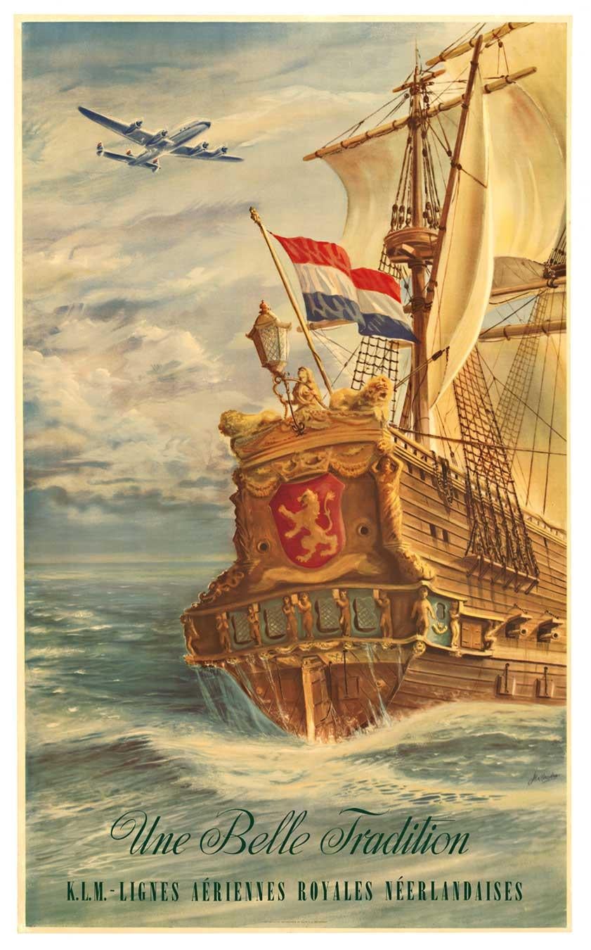 Alphonsus Josephus Hubertus van Heusden Print – Originales Vintage-Reiseplakat von K.L.M. - Lignes Aeriennes Royales, Niederlande